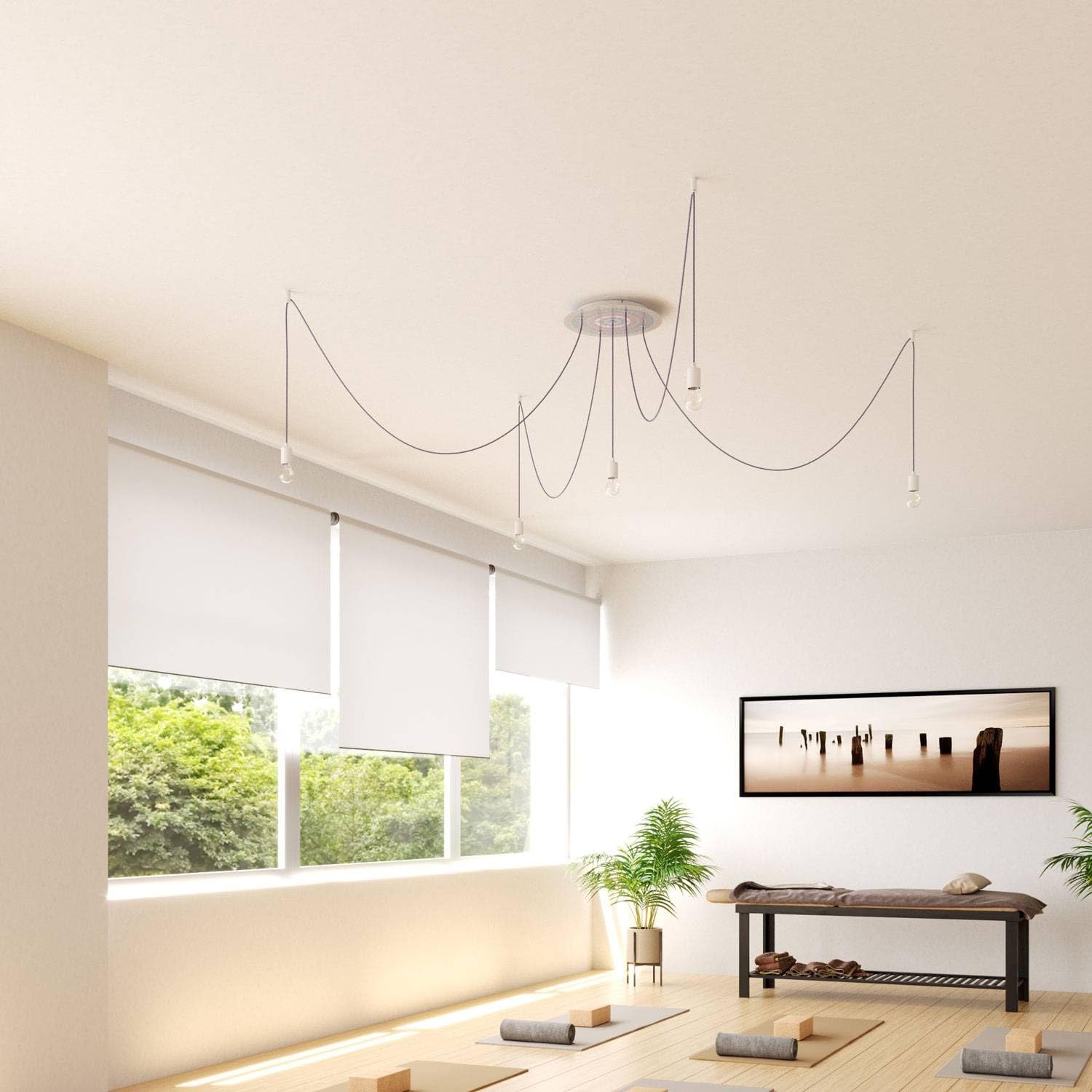 creative cables Rosone XXL rotondo nero linea Rose-One (serracavo conico, dibond antracite, 5 fori e 4 fori laterali) – Per lampadari e sospensioni multiple