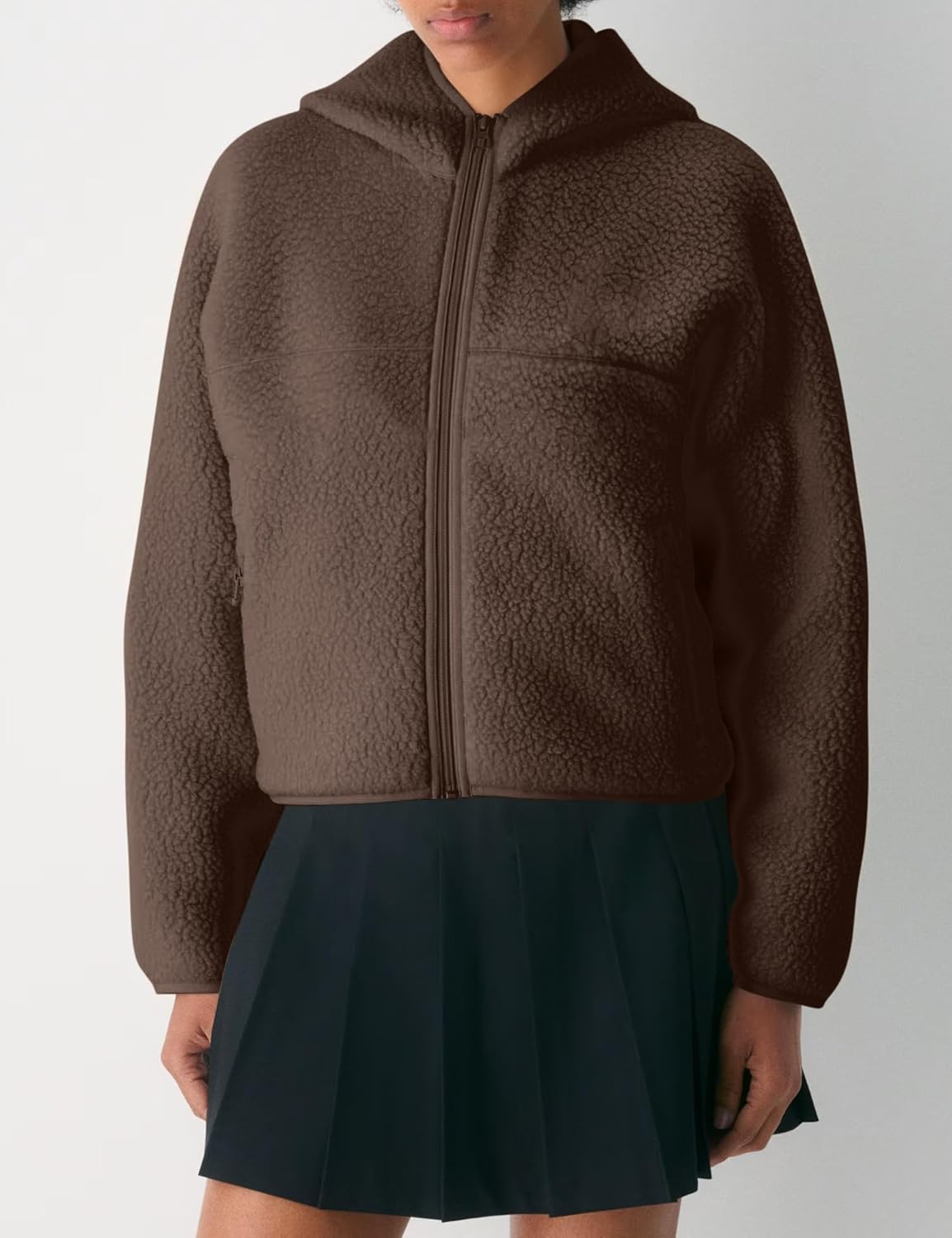 Fleece Jacket Women Full Zip up Fuzzy Sherpa Jackets Long Sleeve Cropped Teddy Hooded Sweatshirts with Pockets - Image 2