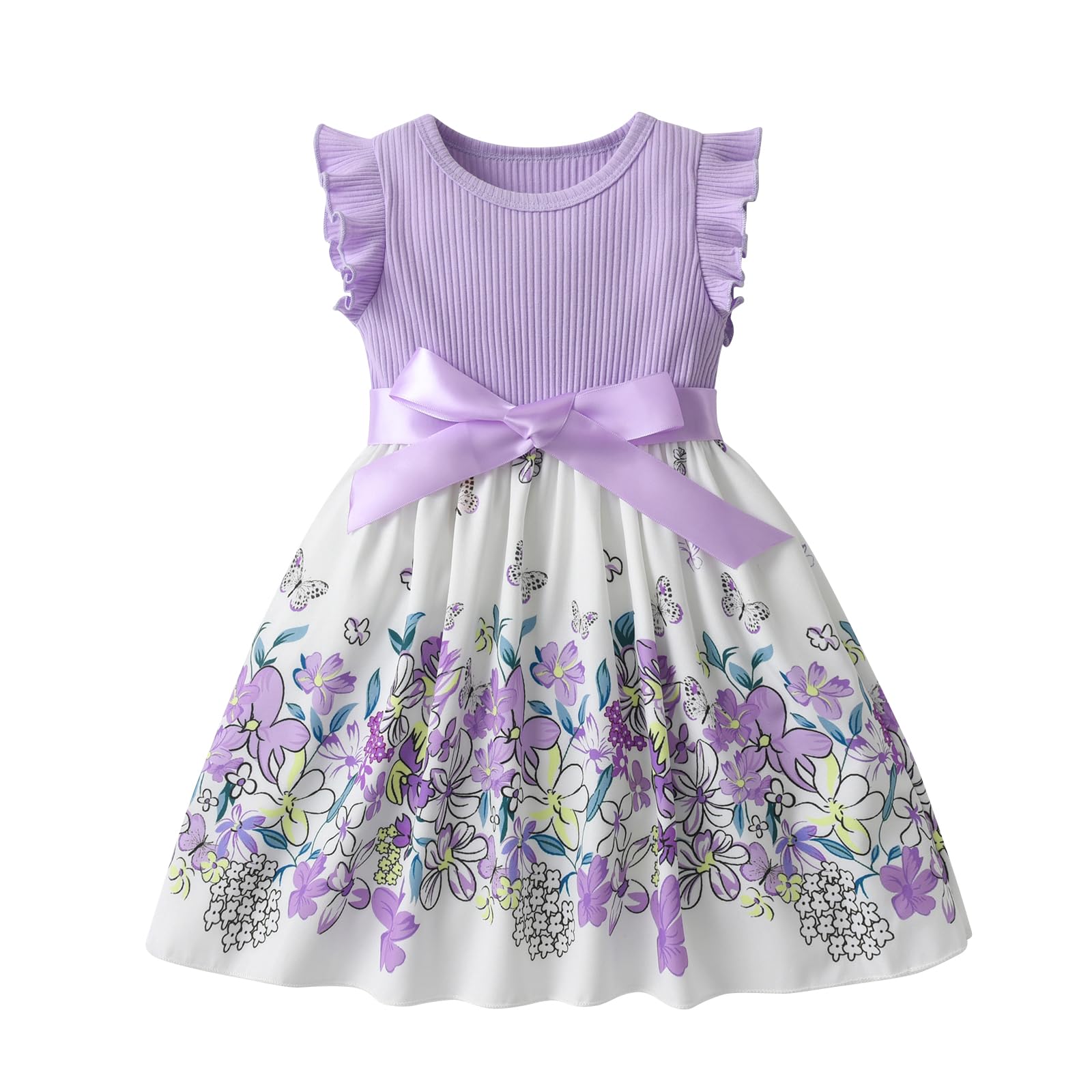 Zoputey Women's Purple Toddler Baby Girl Dress Floral Print With Belt For Little Girl Sundress Princess Dress, 12-18 Months