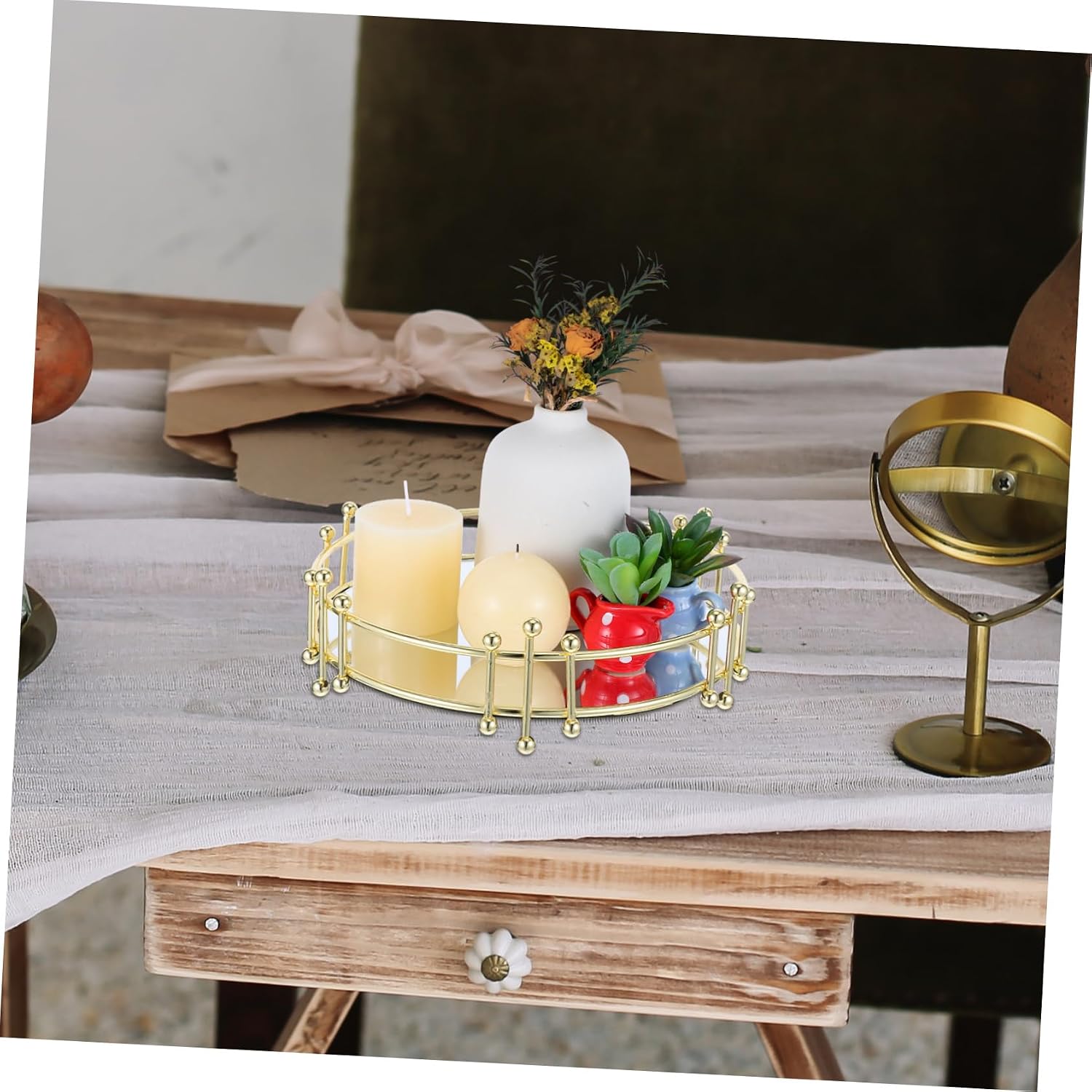 GLEAVI Rv Vanity Trays Sink Storage Tray for Decor Bathroom Counter Perfume Holder Iron Makeup Organizer Aromatherapy Stand