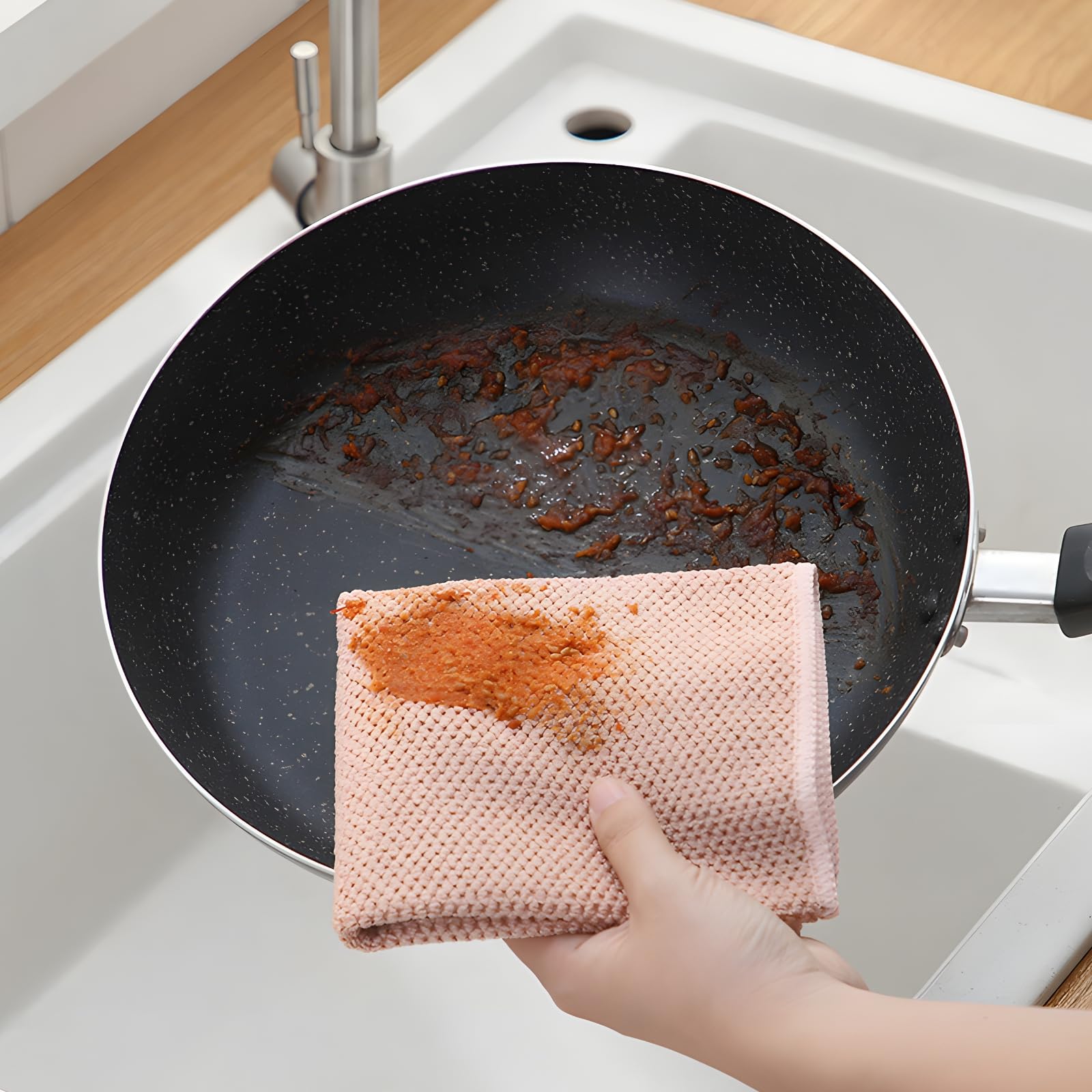 Generisch Panni per la pulizia della cucina, spessi e assorbenti, in microfibra, con occhiello per appendere, 30 x 40 cm, beige, grigio, rosa, confezione da 6