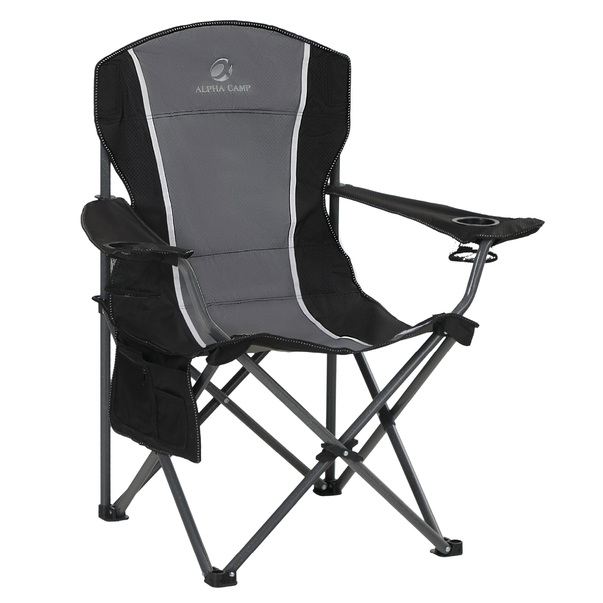LET'S CAMP Chaise de Camping Pliable avec Porte-gobelets, Sacs de Rangement, Sac de Transport en Acier jusqu'à 160 kg, pour Le Camping, Les Voyages