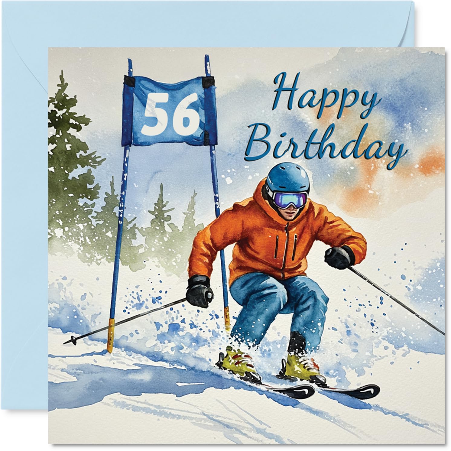 56th Birthday Cards for Women and Men, Skiing Celebration