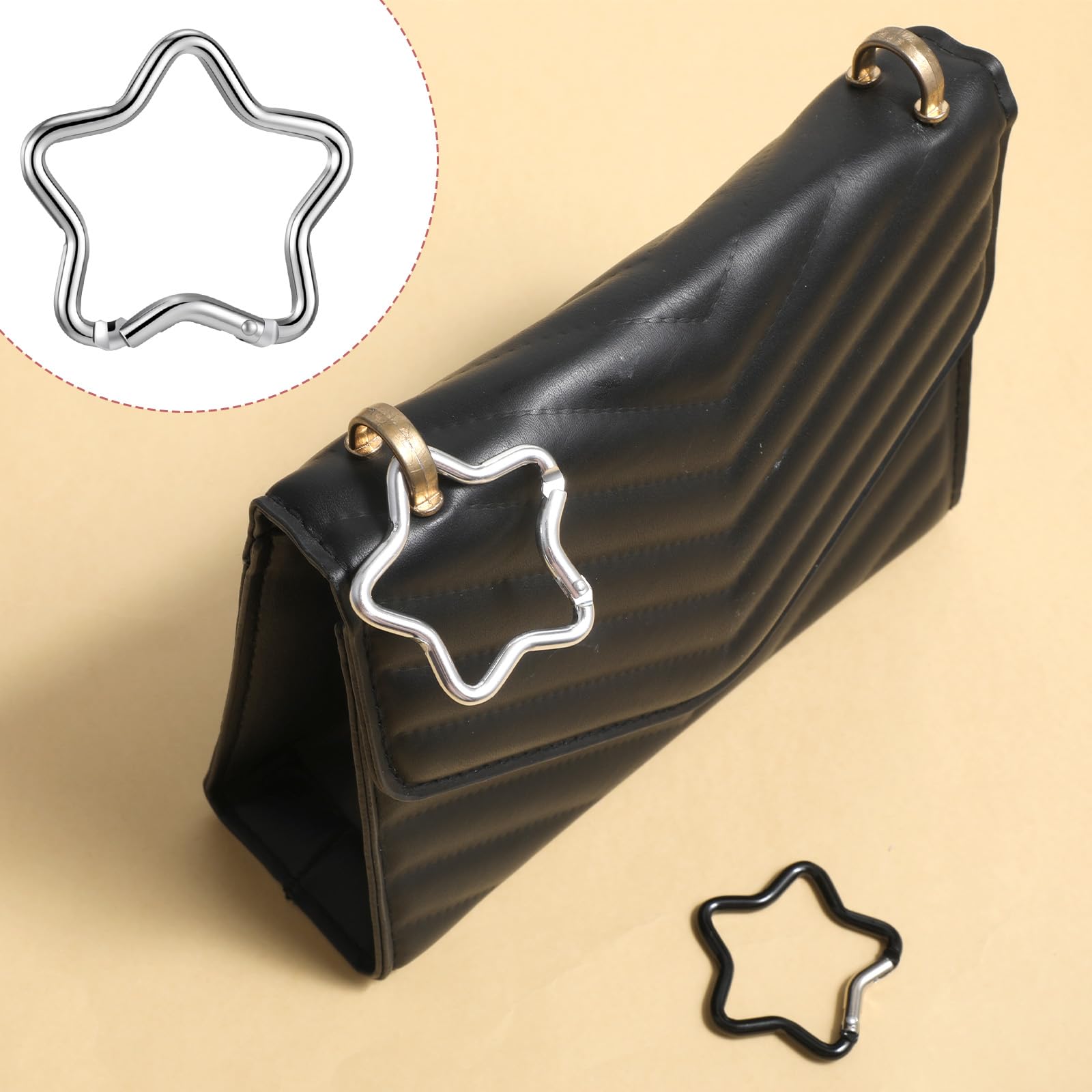 Larrel 4 Stück Schlüsselringe aus Metall in Sternform, Aluminiumlegierung Sternkarabiner Schlüsselanhänger Karabinerhaken für Schlüssel und Geldbörse, Silber Schwarz