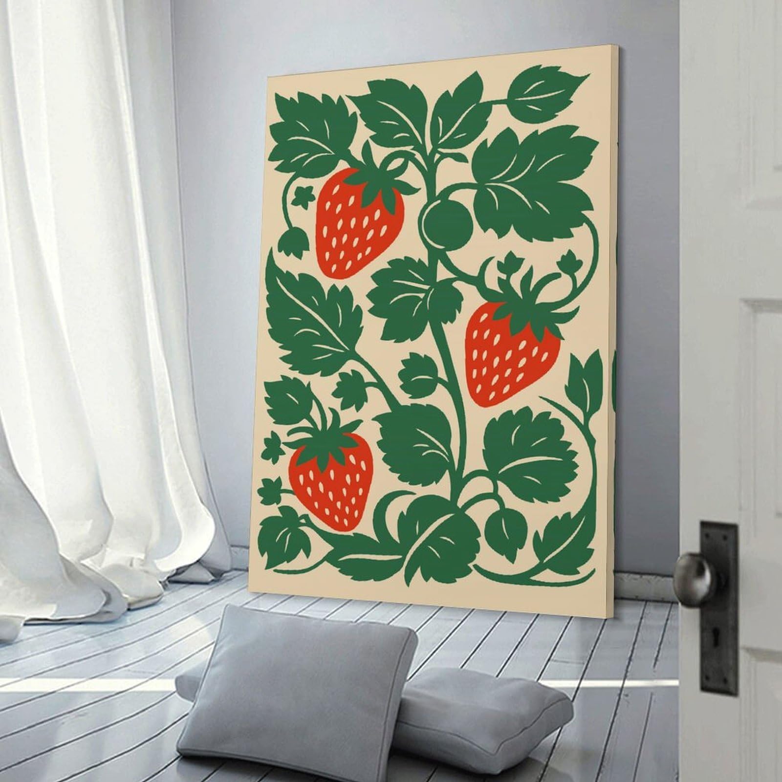 Junmoney Strawberry Plant Illustration Canvas Wall Art, 16x24inch(40x60cm), for Entrance Walls, Hall Decor Or Foyers, Wall Decor to Refresh Empty Corners