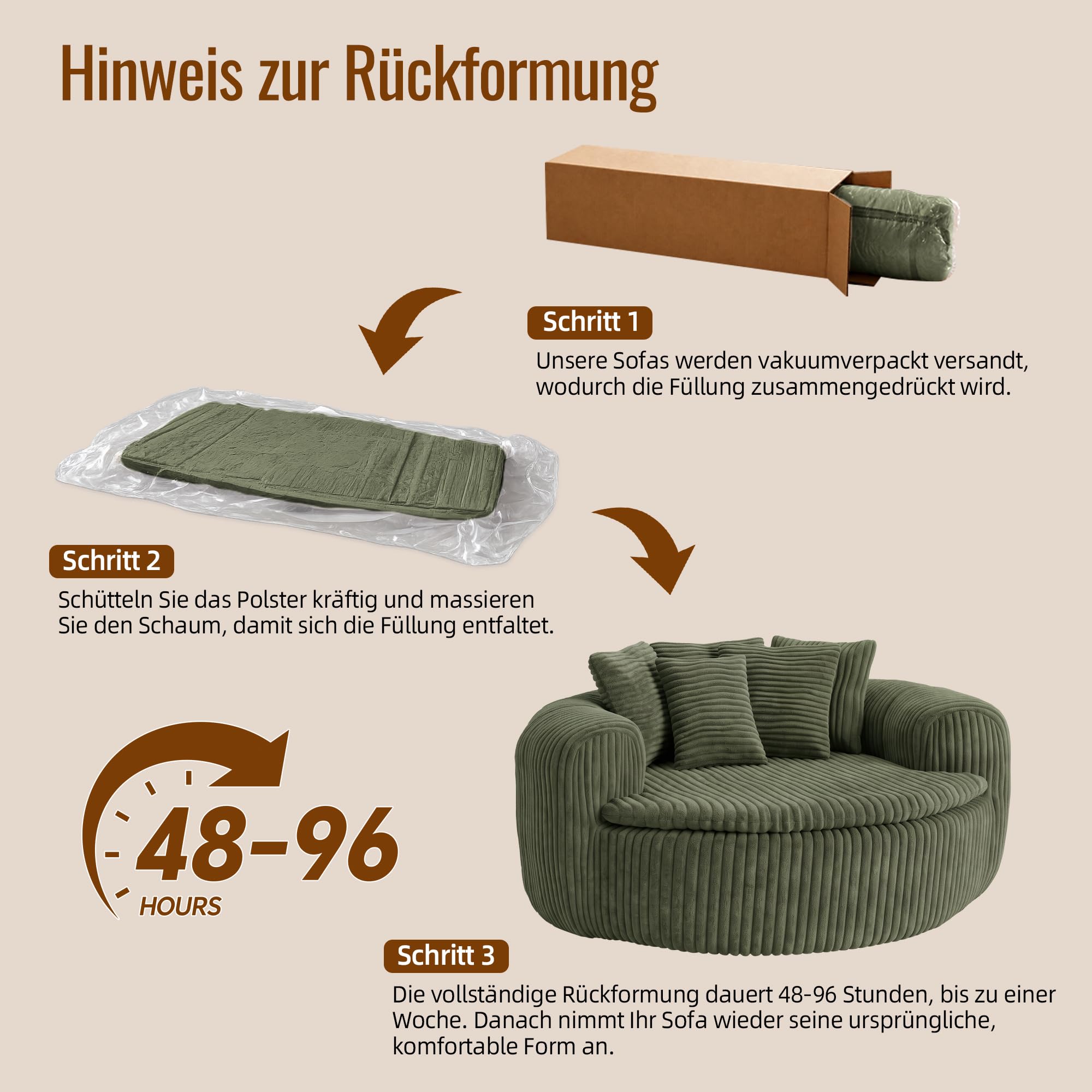 Cord-Sitzsack, mit gepolstertem tiefem Sitz, Loungesessel für Erwachsene