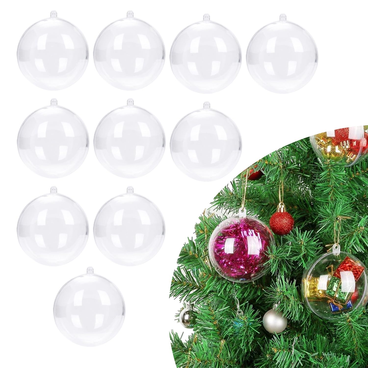 10 Pcs 3.14 inch Filling Transparent Plastic Decorative Call DIY Craft Ball Transparent Ball Christmas, Birthday, Wedding, Party and Home Decoration Ornaments ((3.14"/80mm))