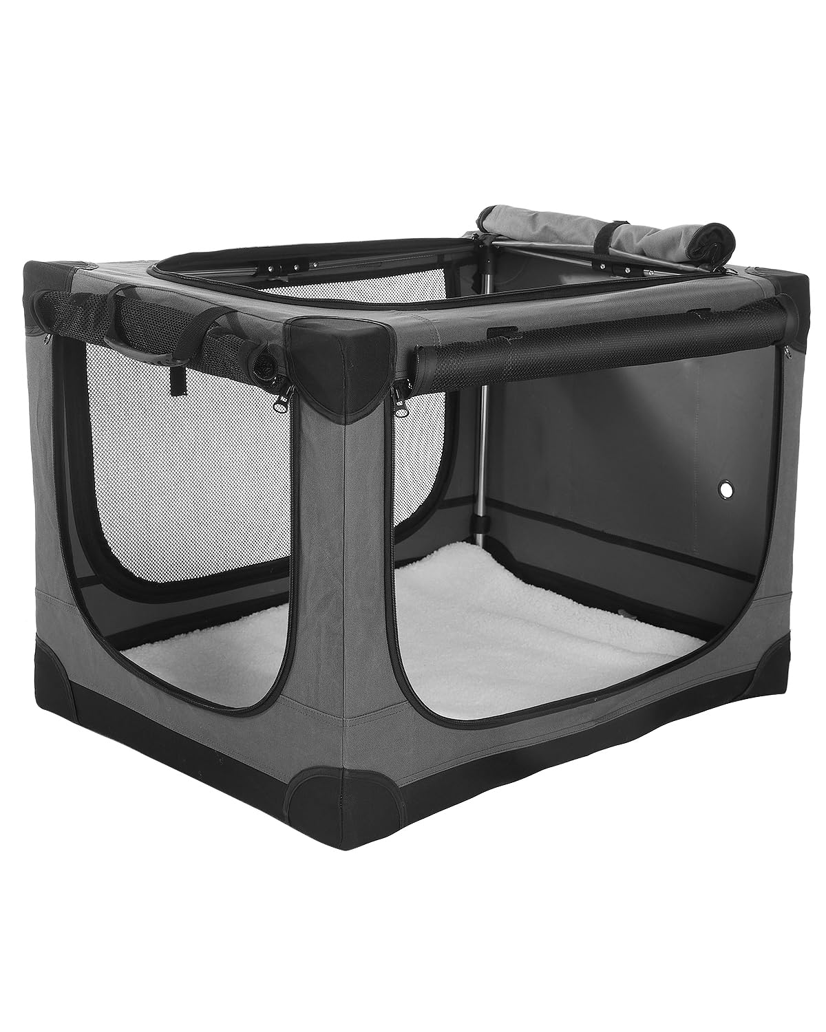 Deekuiwi 42-Inch Collapsible Travel Dog Crate, Portable 4-Door Soft Kennel for Medium to Large Dogs, Chew-Proof Mesh Windows, Indoor/Outdoor Use,