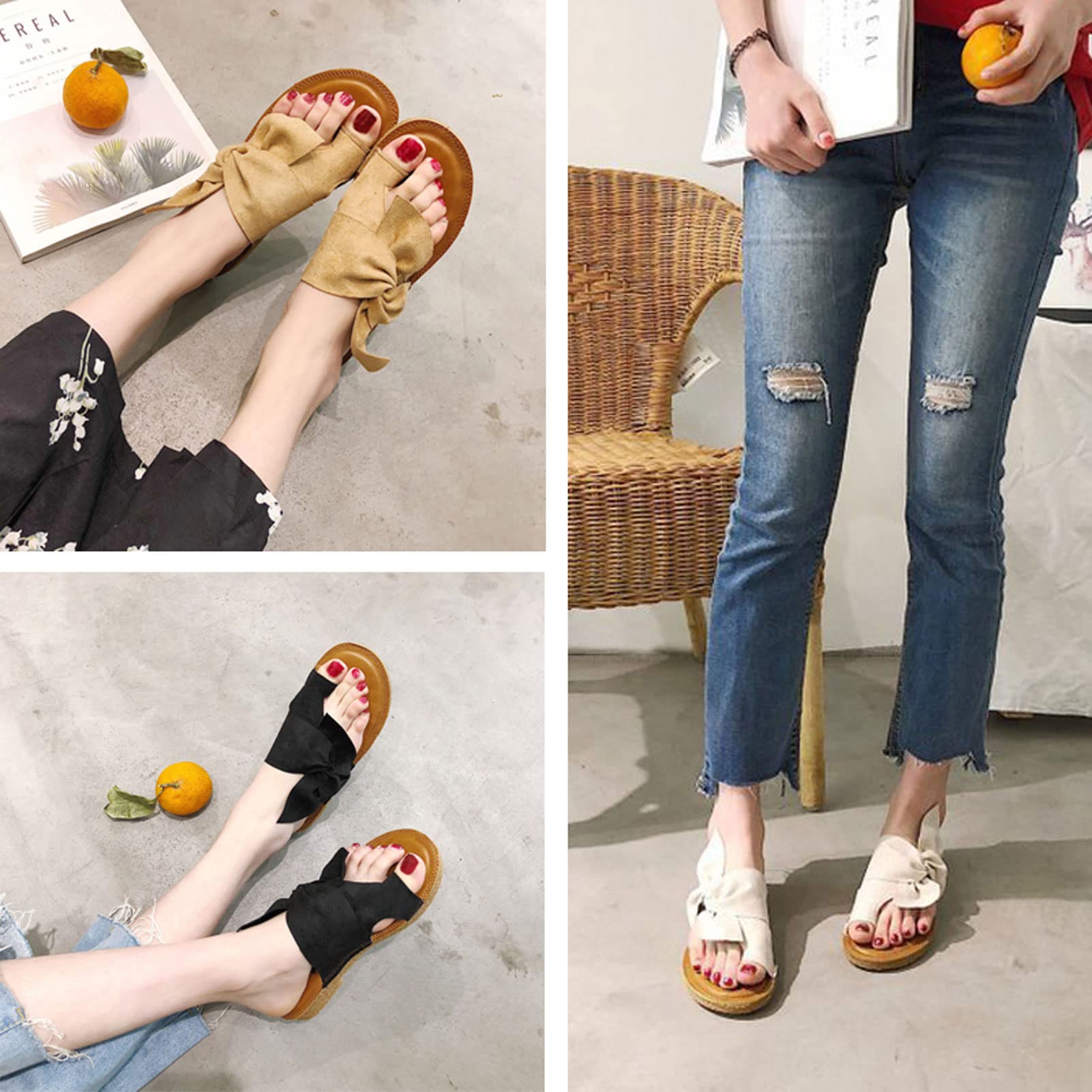 Sandały na Haluksy dla Kobiet, Damskie na co Dzień Miękkie Duże Palce Korekcja Stóp Klip Toe Klapki Wygodne Płaska Podeszwa Buty do Chodzenia na Plaży(Size:38,Color:biały)
