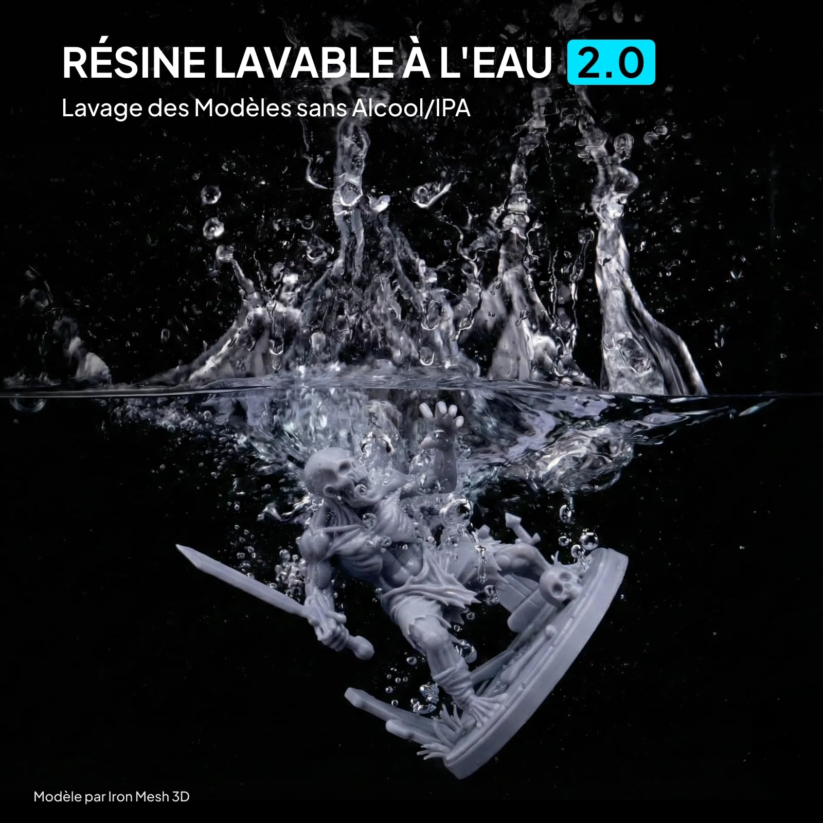 ELEGOO Résine Lavable à l'Eau 2.0, Jaune 2000g, Liquide d'Impression 3D à Durcissement Rapide à UV de 395-405 nm, Résine Imprimante 3D Water Washable pour imprimantes 3D LCD/SLA/DLP