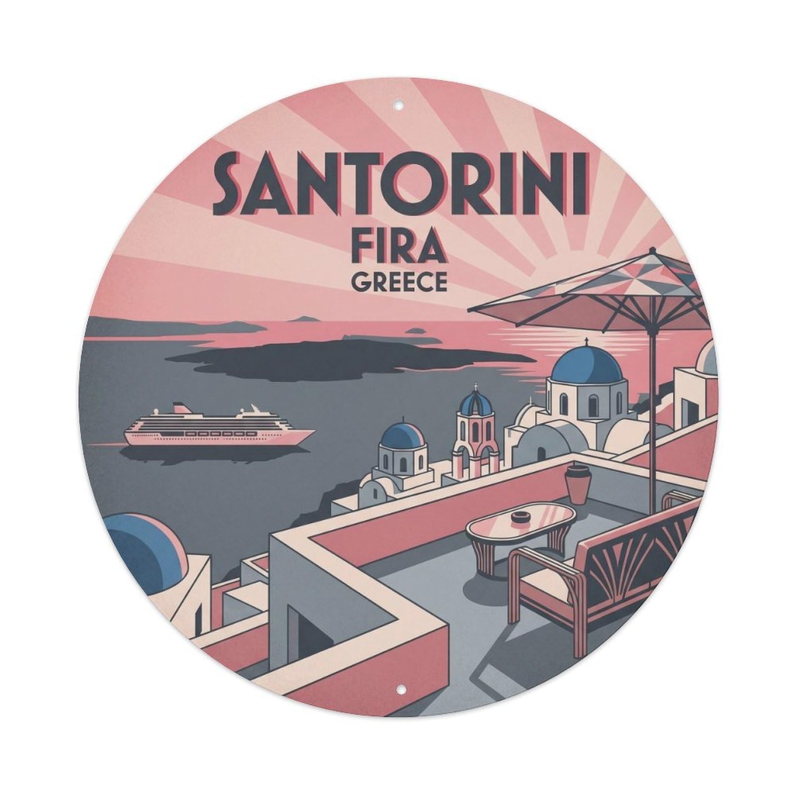Rooftop Terrace Fira Santorini Greece Travel Island Metal Tin Sign