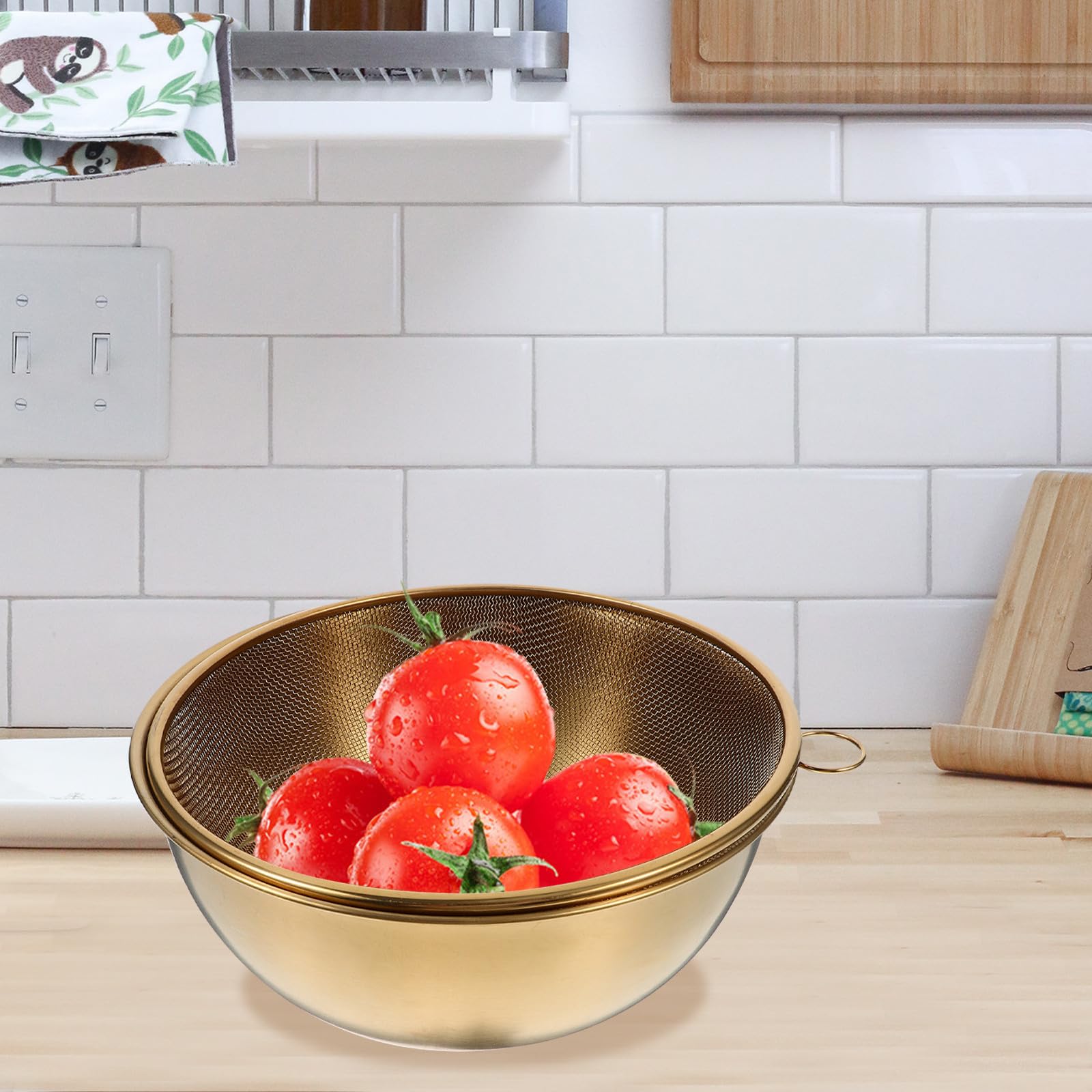 Artibetter Colador de Acero Inoxidable Cuenco de 22cm para Lavar Arroz y Escurrir Verduras, Drenaje y Almacenamiento Conveniente para Cocina Interior o Camping