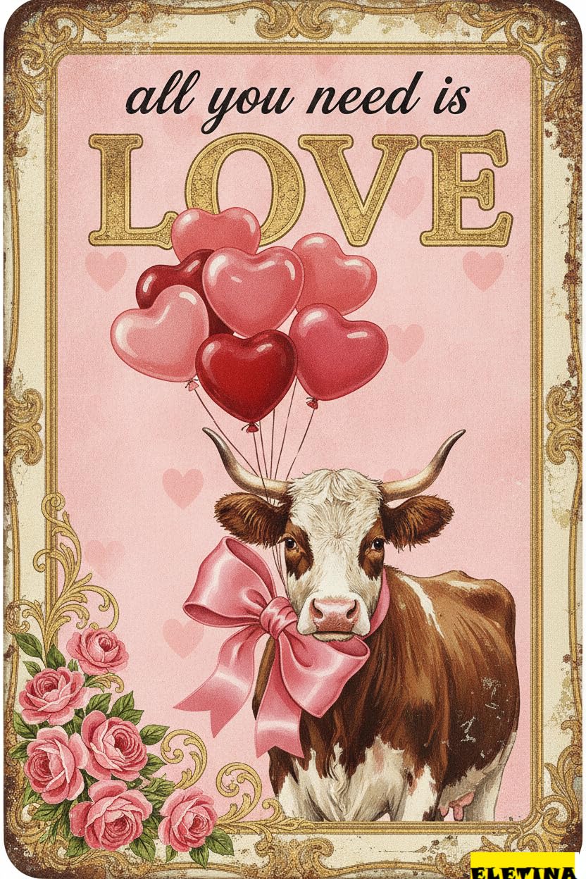All You Need Is Love Farm Animal Tin Sign, 8x12 Inch