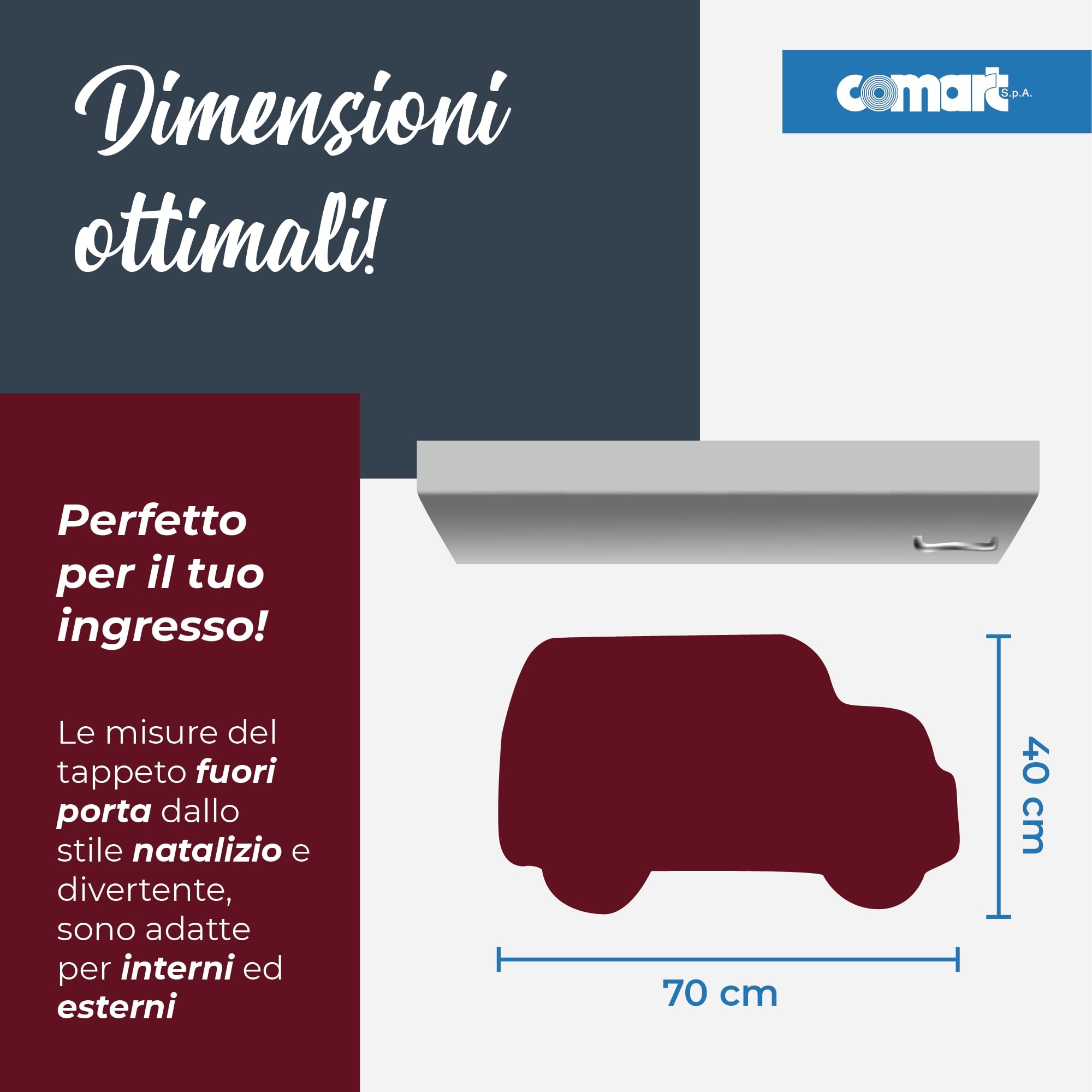 Comart - Zerbino Christmas - 40x70 cm - in Cocco - Sagomato con Disegni Natalizi – Tappeto per Ingresso Esterno o Interno - Antiscivolo - Decorazione per le Feste - Regalo per la Casa – Albero Natale