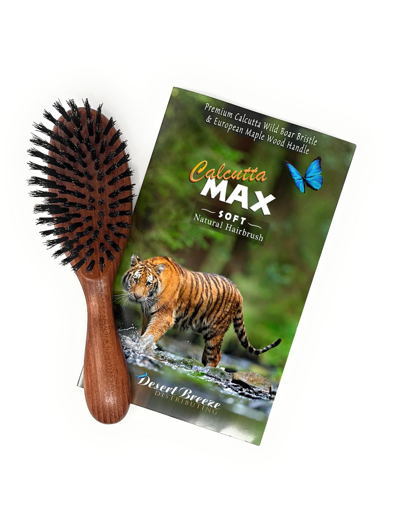 Calcutta Max Soft - Cepillo de pelo de cerdas de jabalí 100 % puro, extra largo, suave, el mejor cepillo de pelo natural para mujer, cepillo fino a mediano, mango de madera de arce oscuro, fabricado