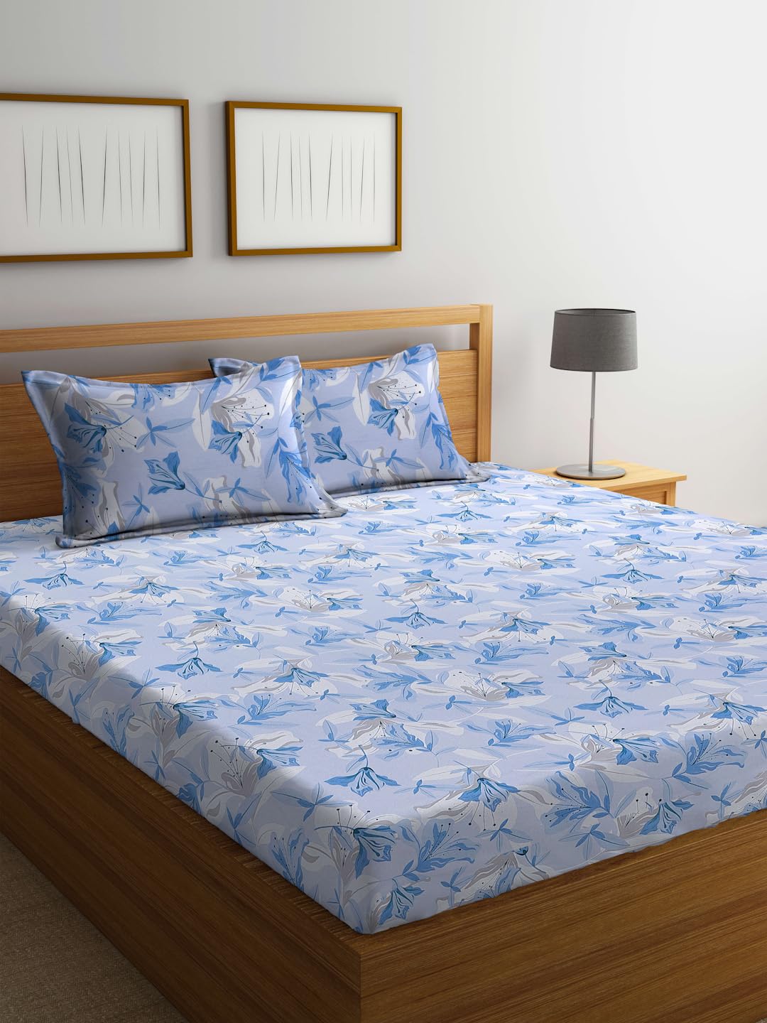 Bombay Dyeing Cardinal 104 TC Queen Size 100% Pure Cotton Bedsheet with 2 Pillow Cover, Blue