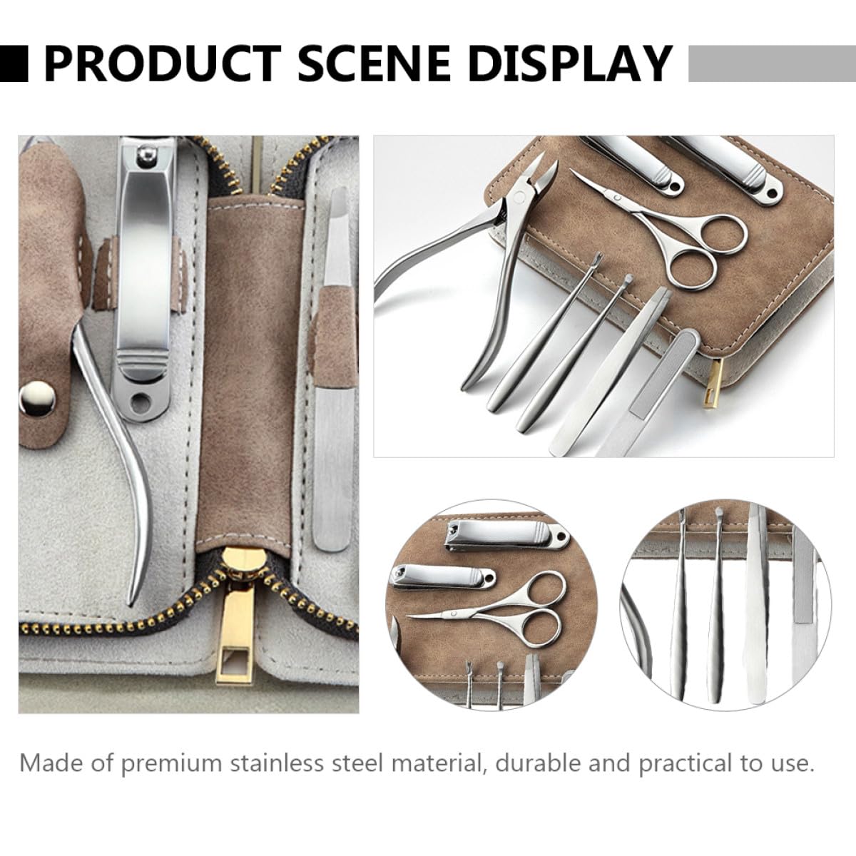 1 Set Kit de Manucure Solide Coupe-ongles en Acier Inoxydable 8pcs, Design Élégant, Pratique et Délicat pour Usage Professionnel Domicile Pochette en Cuir Pu