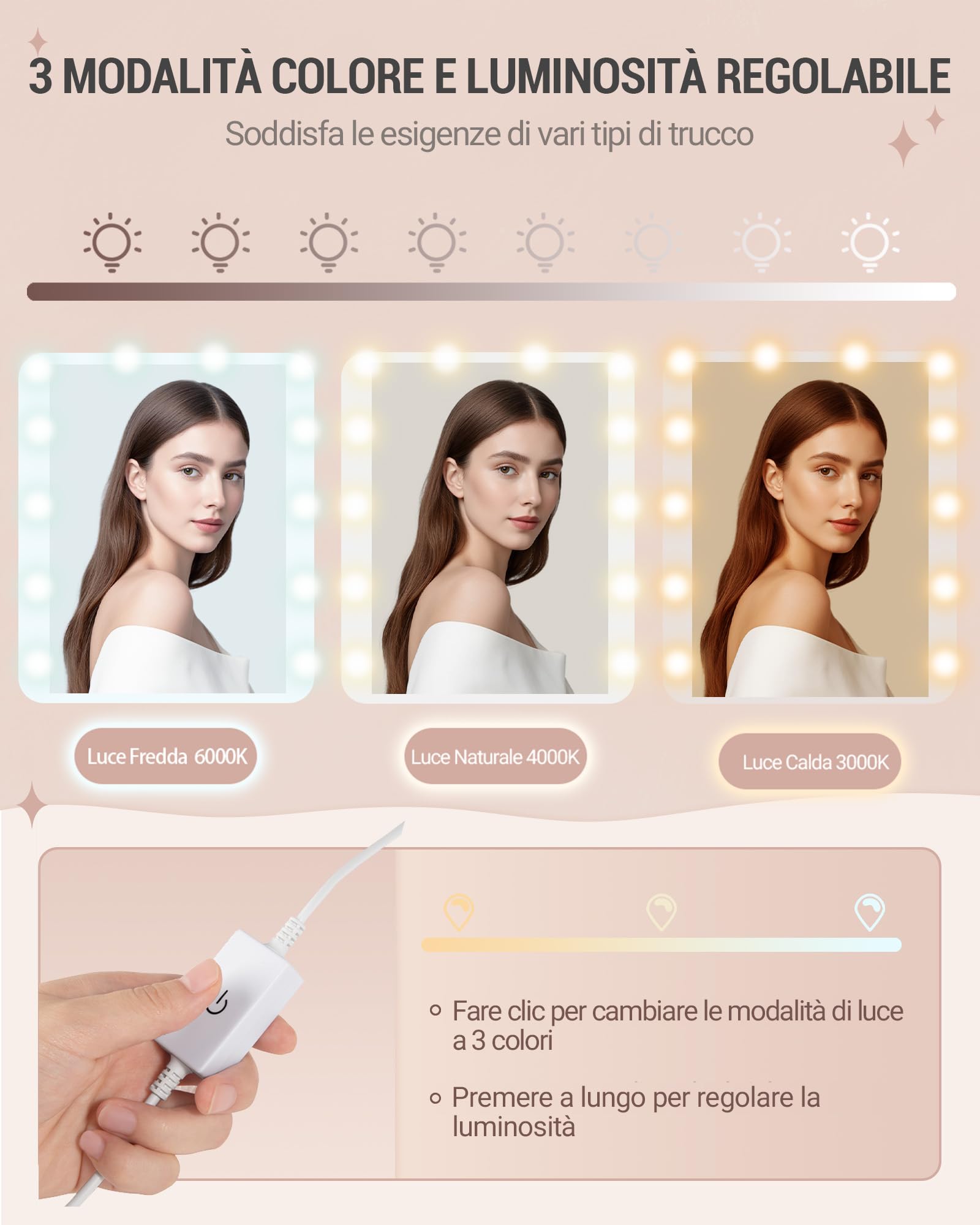 Hzuaneri 90 cm Toeletta da Trucco con Illuminazione a LED, Toeletta da Trucco con specchio, 3 livelli di luminosità, 2 cassetti, 4 ripiani aperti e 2 scomparti, moderna, Bianca DT42703XEU