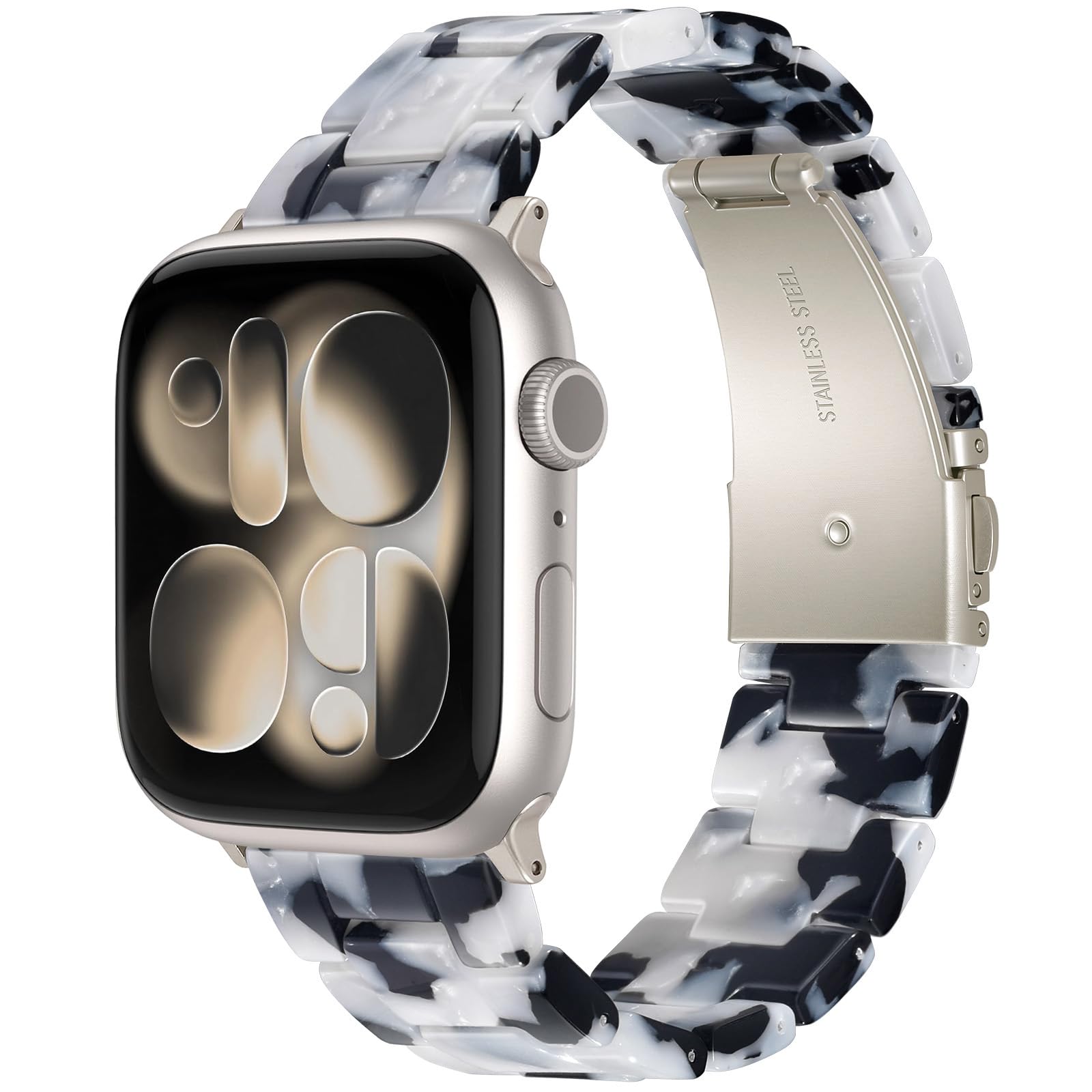 V.R.HOPE Modernes Harz Armband kompatibel mit Apple Watch SE/9/10/11/ 40mm 41mm 42mm 38mm Damen, Elegant Stilvolle leichte Armbänder für iWatch Series 8 7 6 5 4 3 2 1(Milchkuh - Polarstern)