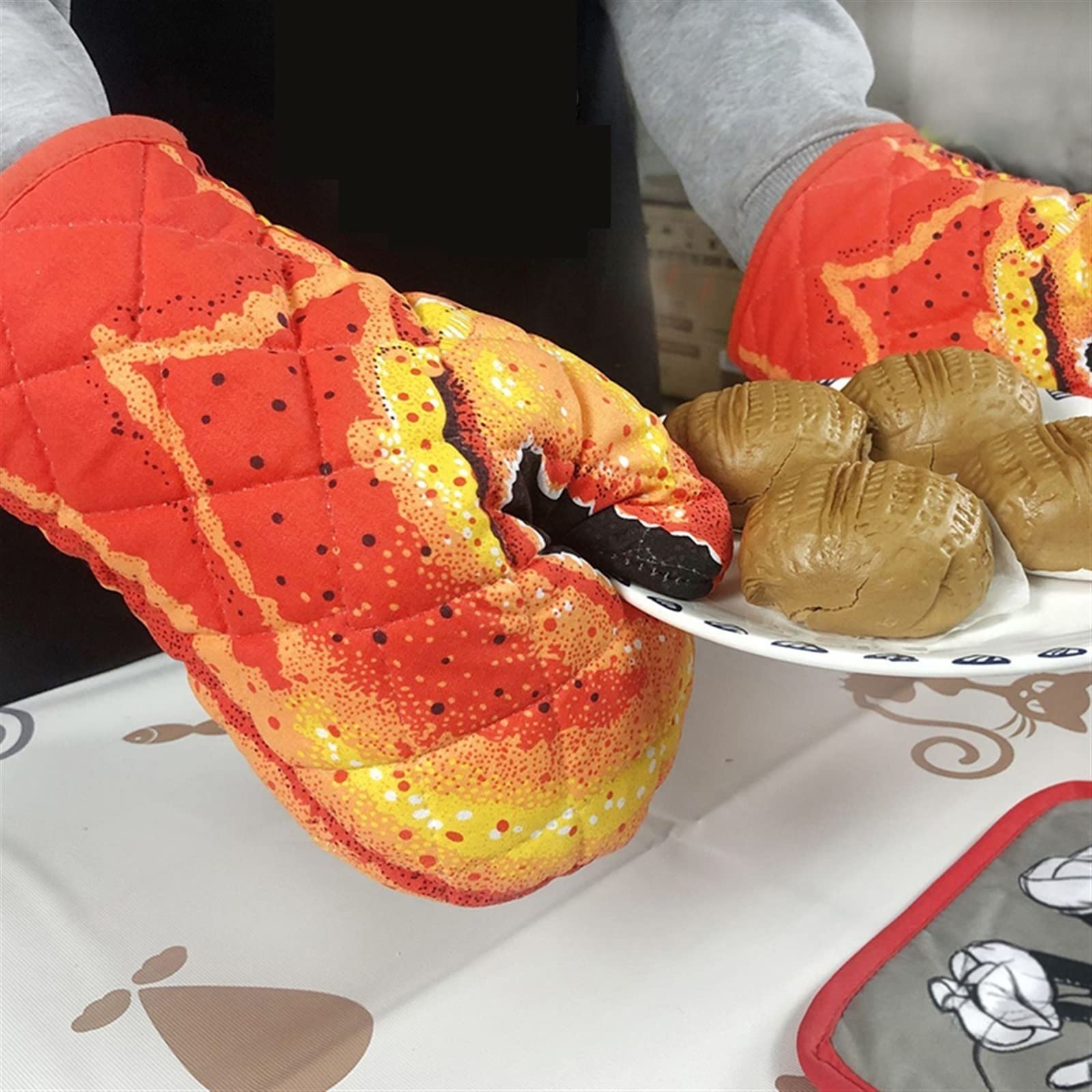 Gants de Cuisine en Coton épais, résistants à la Chaleur, for, Le Micro-Ondes, isolés, antidérapants(Fish Shape)
