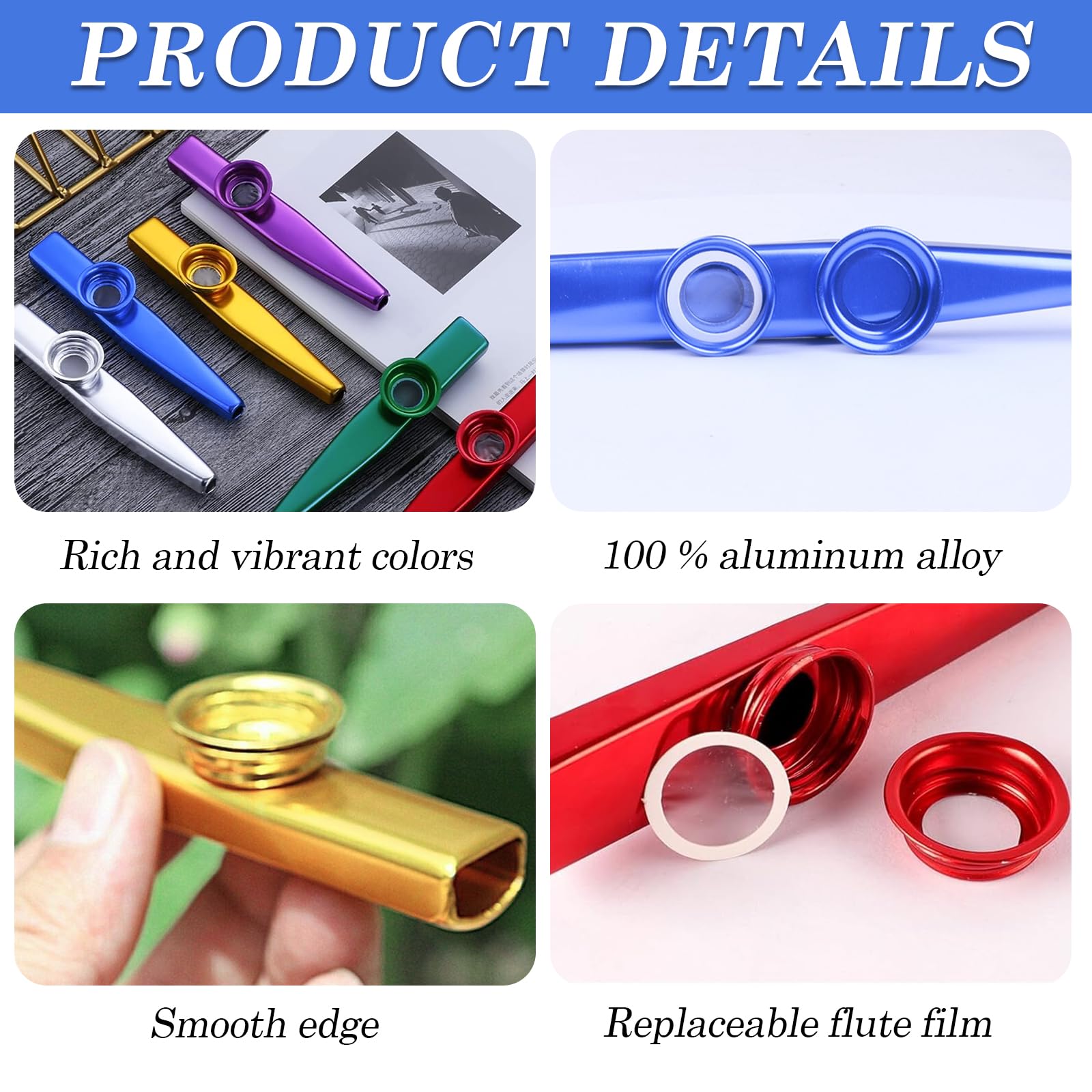 Ensemble de 18 Kazoos : 6 couleurs Kazoo en plastique, Instrument de musique, pour les amoureux de musique, débutants, cadeaux à prix abordable, pour les fêtes (Or, Argent, Vert, Rouge, Bleu