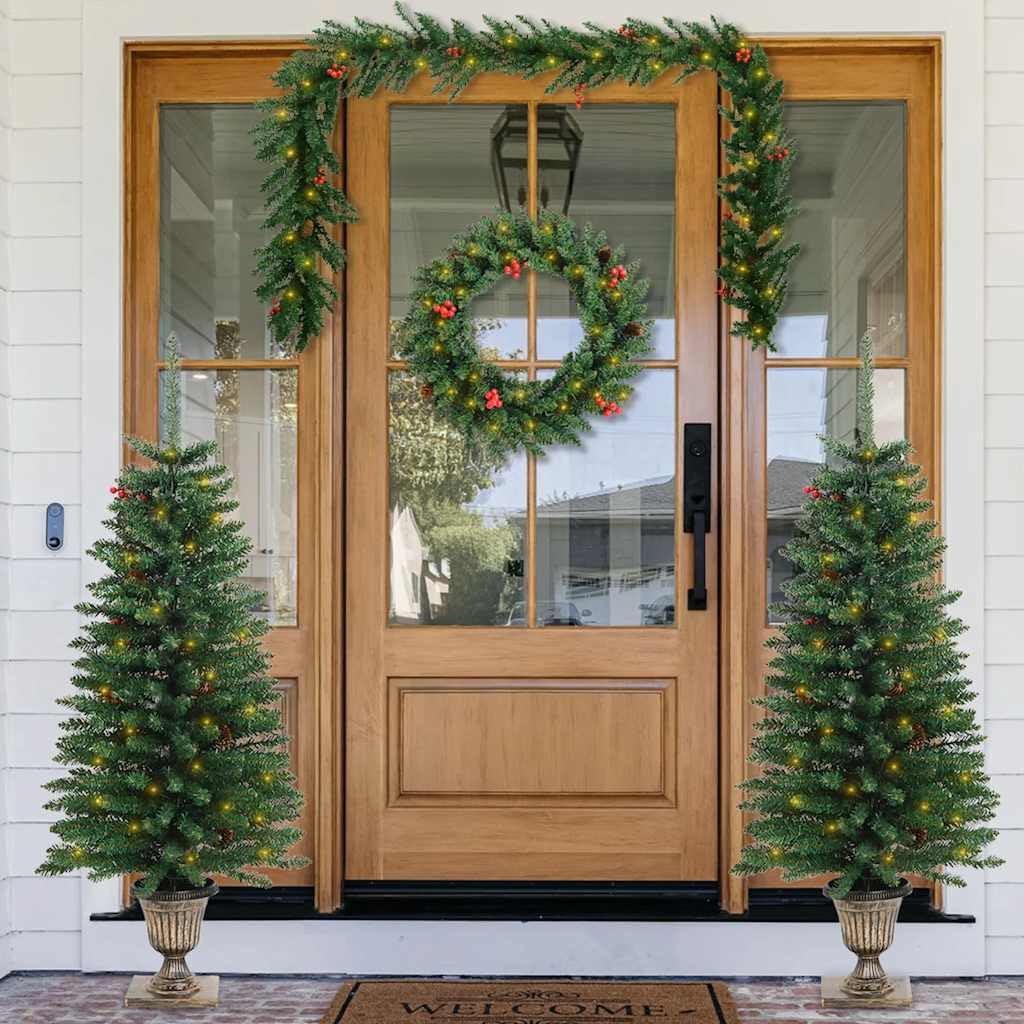 vidaXL Árboles de Navidad Artificiales 2 uds Corona, Guirnalda y LED