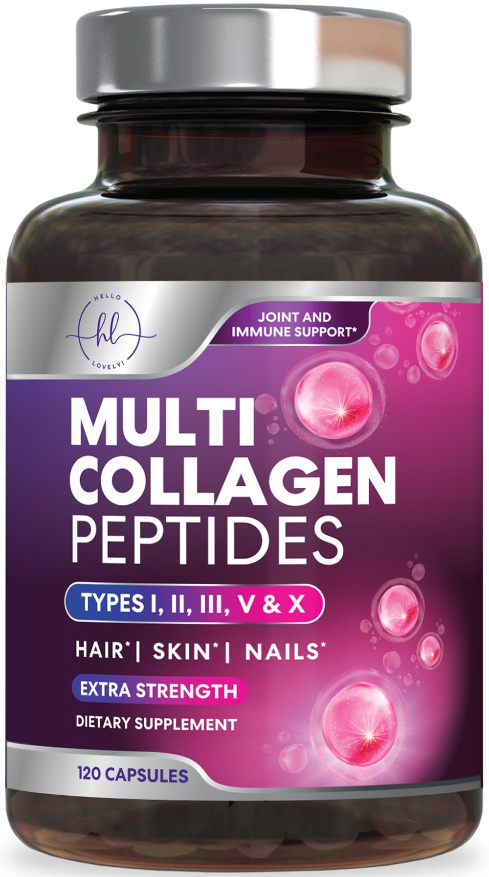 Multi Collagen Supplement 2400 mg - Types I, II, III, V & X Multi Collagen Peptides Pills for Women & Men, Hydrolyzed Collagen Supplements, Hair, Skin, Nail, & Joint Support Supplement, 120 Capsules