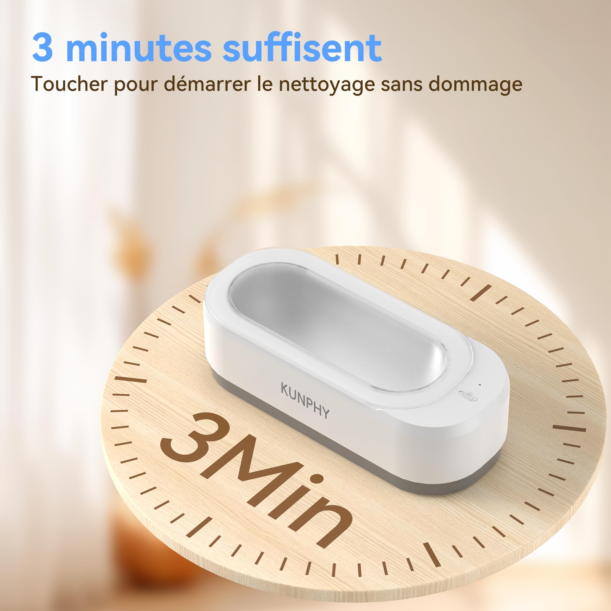 KUNPHY Nettoyeur Ultrason 48kHz Professionnel, Bac 400ML en Acier Inoxydable, 2 Modes 5/10 Min, Nettoyage Profond Silencieux pour Lunettes, Bijoux, Montres, Prothèses Dentaires et Outils Onglerie