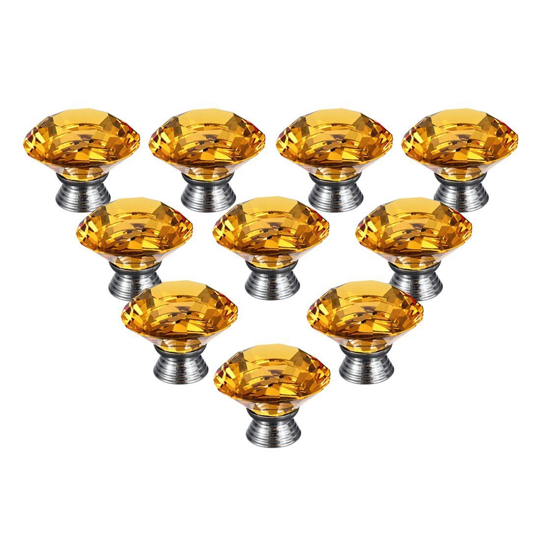 Foxom 10x40mm Diamond Shape Crystal Glass Drawer Door Knob Cupboard Pull Handle Hardware for Kitchen, Bedroom Furniture, Bedside Cabinet, Dresser - Amber