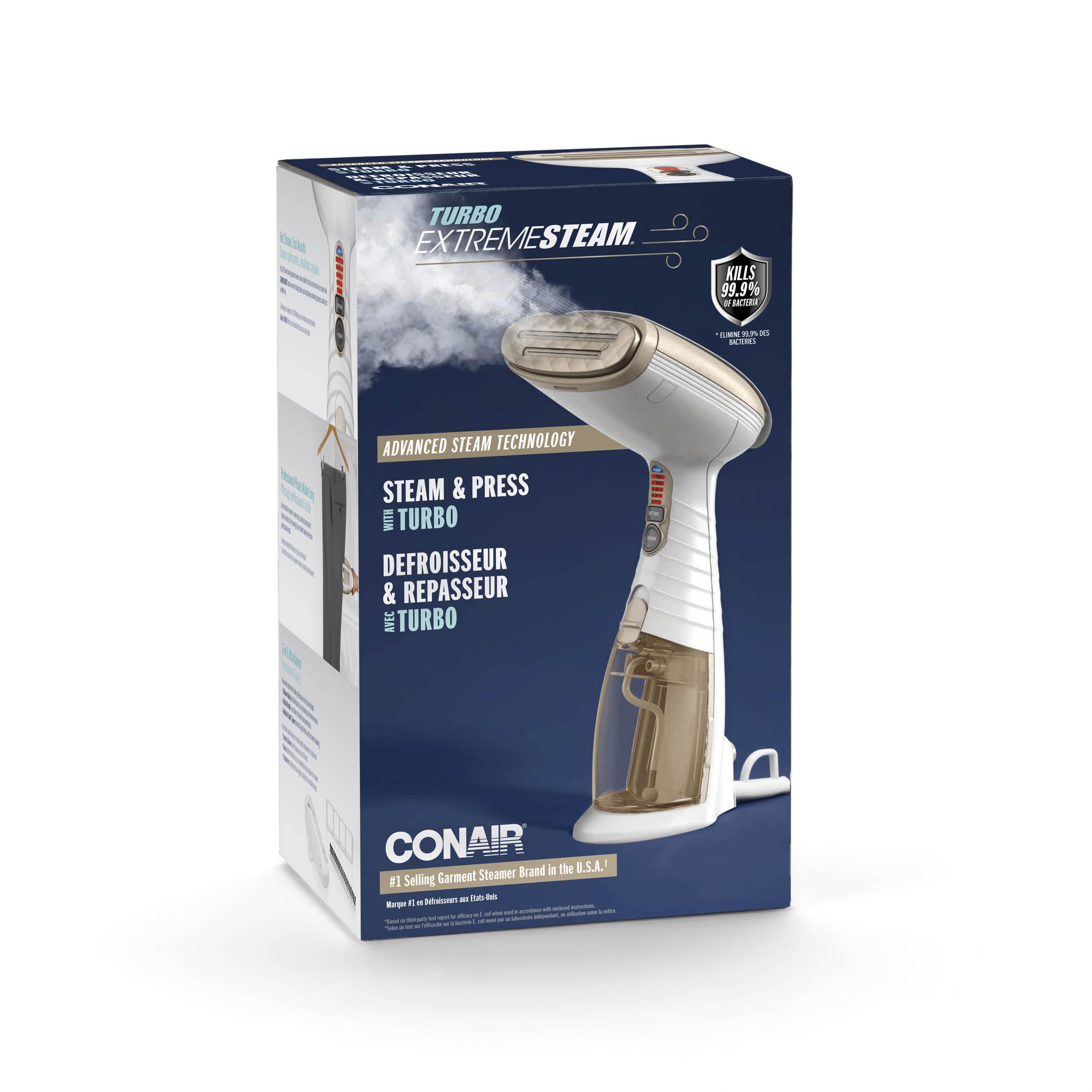 Conair - GS59XE - Défroisseur & fer à repasser à vapeur portable – Turbo Extreme Steam®- 1560W - Prêt en 40 secondes - 5 réglages de vapeur pour tous types de textiles - 4 accessoires inclus