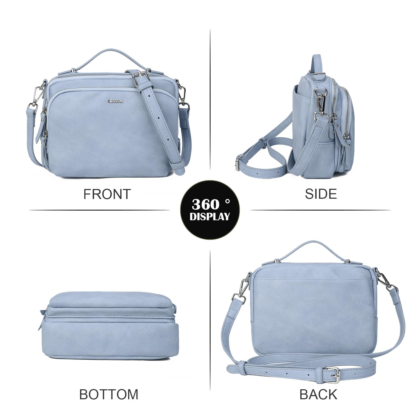 Gladdon Piccola Borsa a Tracolla Donna, Crossbody Bag con 3 Scomparti Capienti, Borsa Mano PU Pelle Sintetica, Borsetta Moda Borse Spalla con Tracolla Regolabile e Rimovibile…Blu