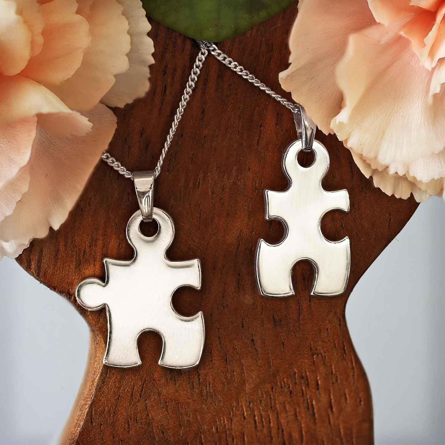 CLEVER SCHMUCK Freundschaftsketten mit Partneranhänger 2 Puzzleteile 19 mm geteilt + 2 Ketten Panzer je 50 cm Sterling Silber 925 im Schmucketui