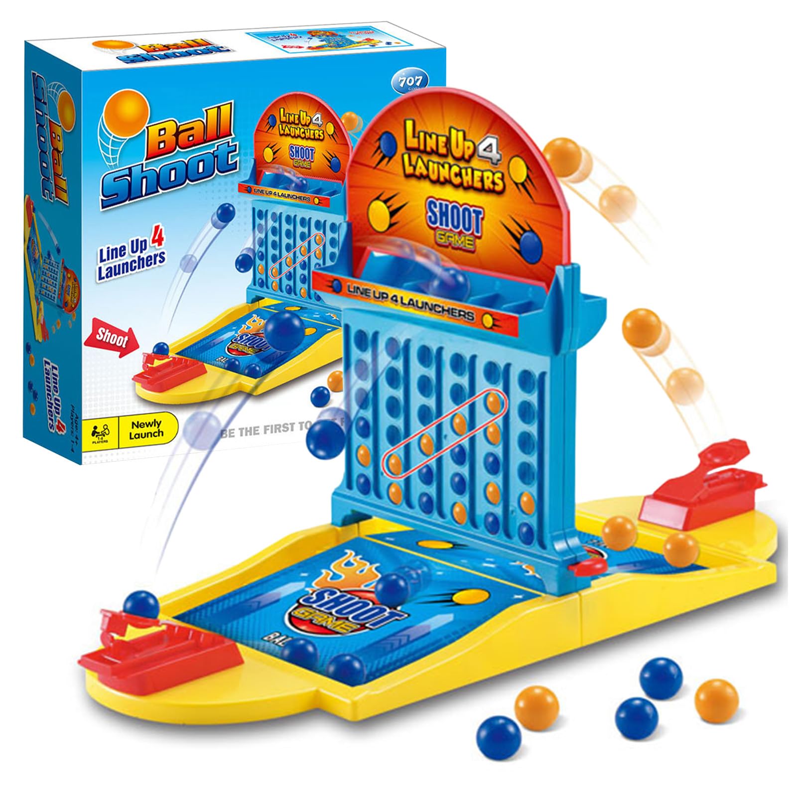 Falafoty Bounce Ball Game Family Party Game with 36 Balls, Linking Up 4 Launchers Shoot Game,Jumping Connect Ball Board Games,Educational Toy Interactive TableGame Gift for Family Travel Outdoor (A2) — image 1