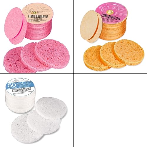 50 esponjas faciales comprimidas, esponjas faciales de celulosa blanca GAINWELL 100% naturales, esponjas cosméticas de spa para limpieza facial,