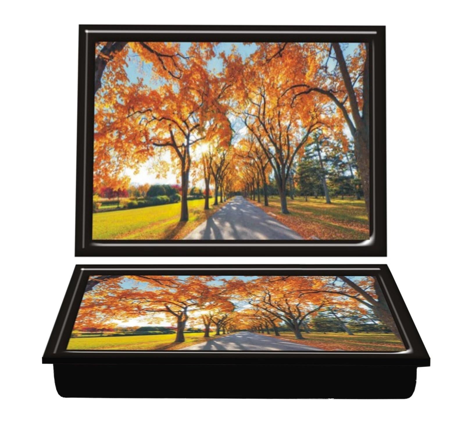 Lap Tray Autumn Leaves Season Garden Bean Bag Base LapTray cushioned Breakfast Bed tray Cushion Bed Serving Lap Top Tray with beans Camper Van serving Camping Lightweight Learning