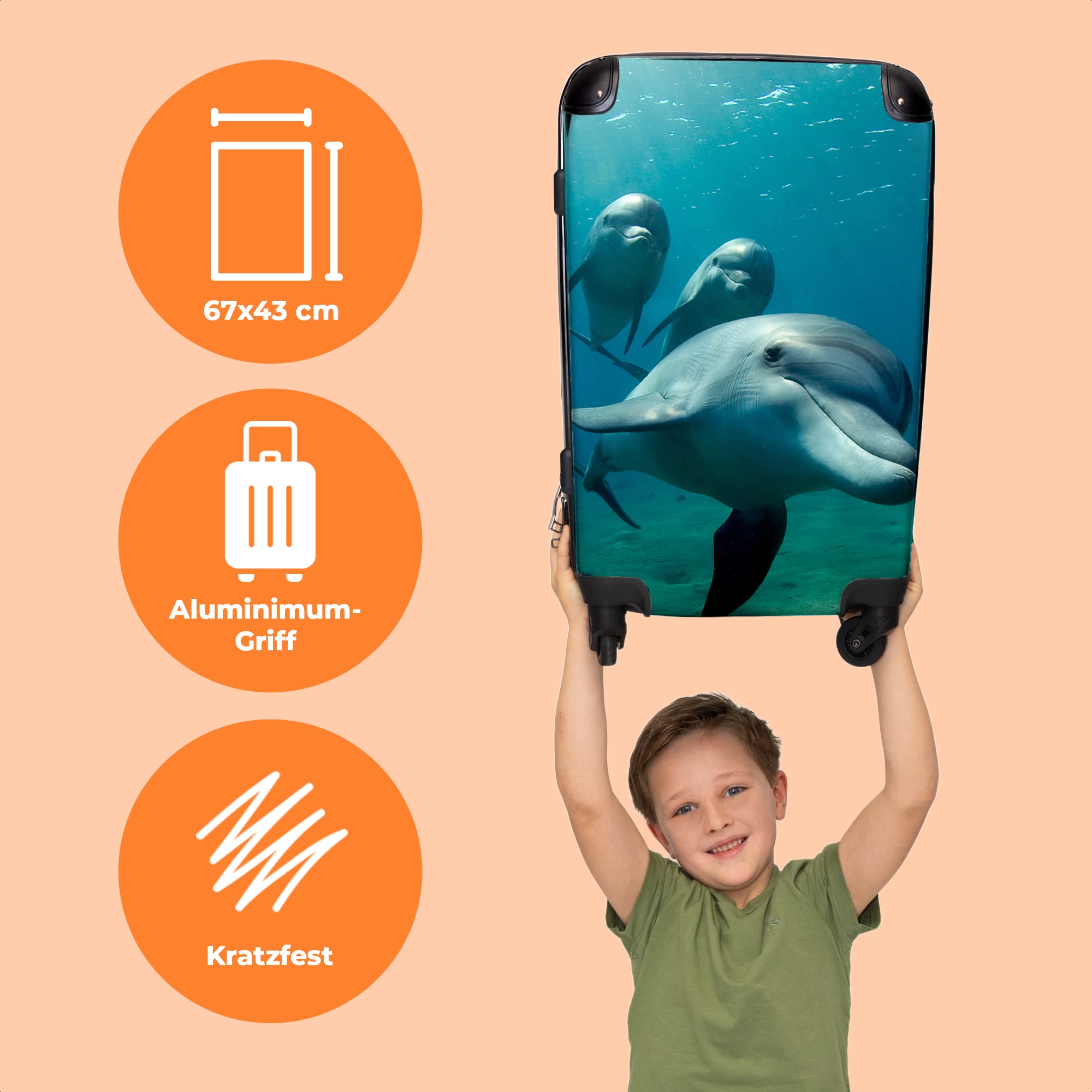 NoBoringSuitcases© Valigia per bambini con rotelle, custodia rigida, grande | 67 x 43 25 cm - regalo, acqua, blu, animale, Delfini in, Midsize, Bagaglio