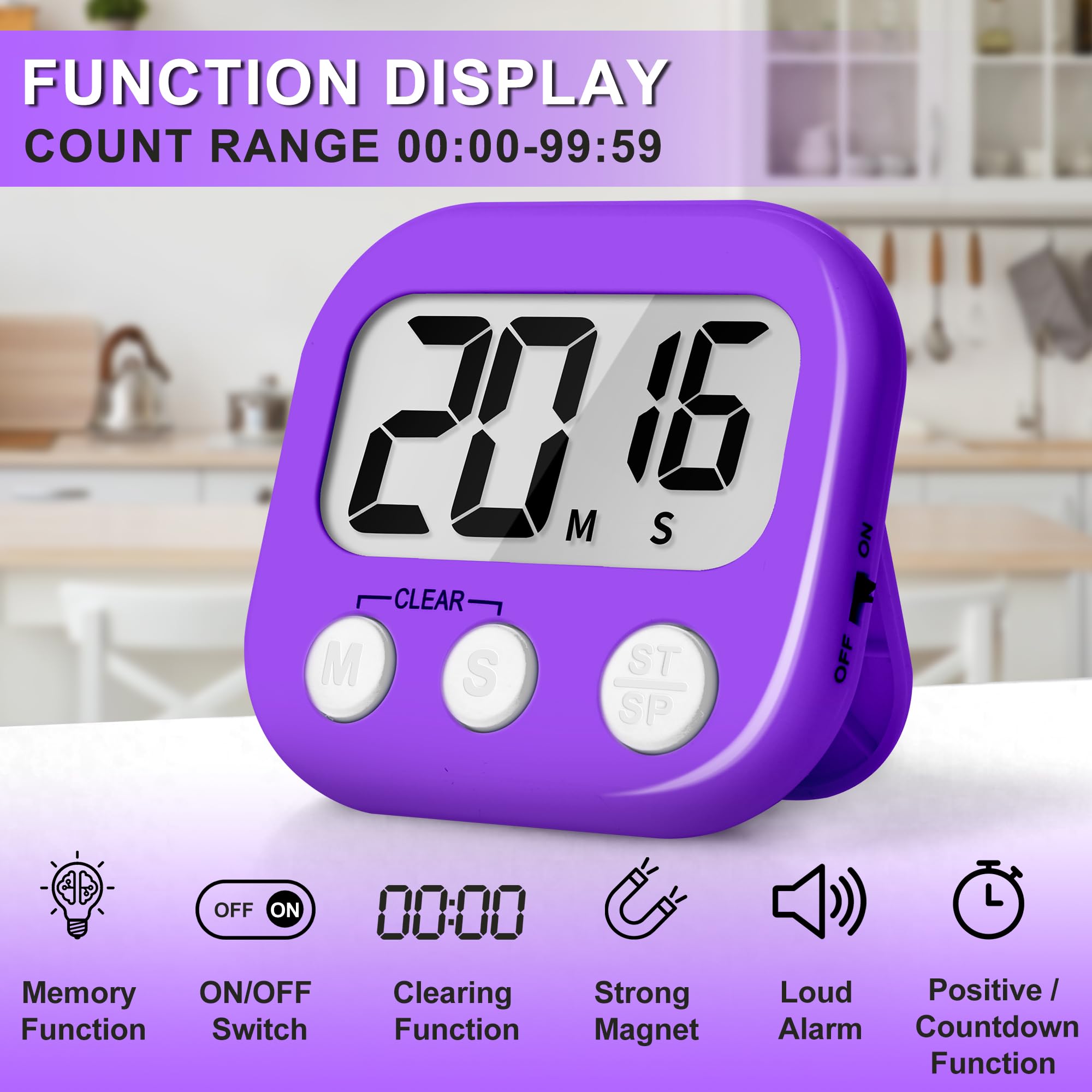 ZILLEEN Timer klasowy dla dzieci nauczycieli 2 szt. cyfrowych timerów, fioletowy i żółty