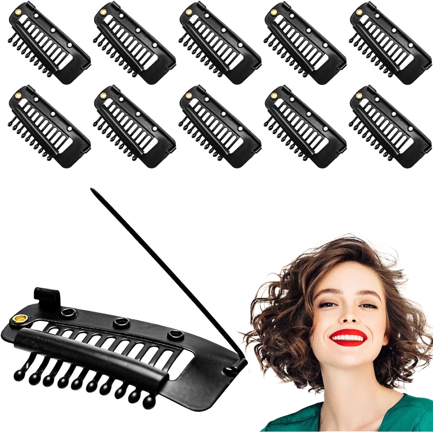 10PCS Chunni Clips With Safety Pin, Clips for Hair Extensions, Invisible Non-Slip Pin Suitable for Holding Hats Bandages Bangs Wigs to Prevent Falling Etc (Black)