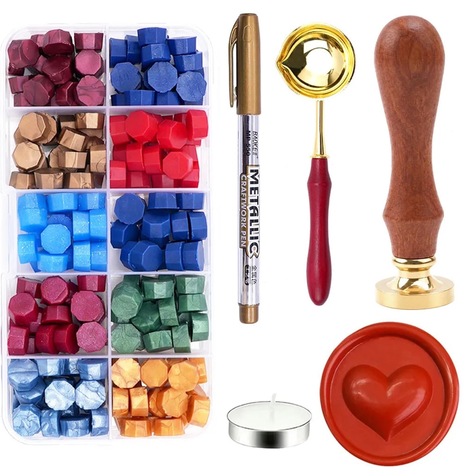 Siegelwachs Wachssiegel-Stempelset | Lackierte Bastelbedarf DIY Weihnachten Hochzeitseinladung Dekoration Partikel Versiegelung(Color1)
