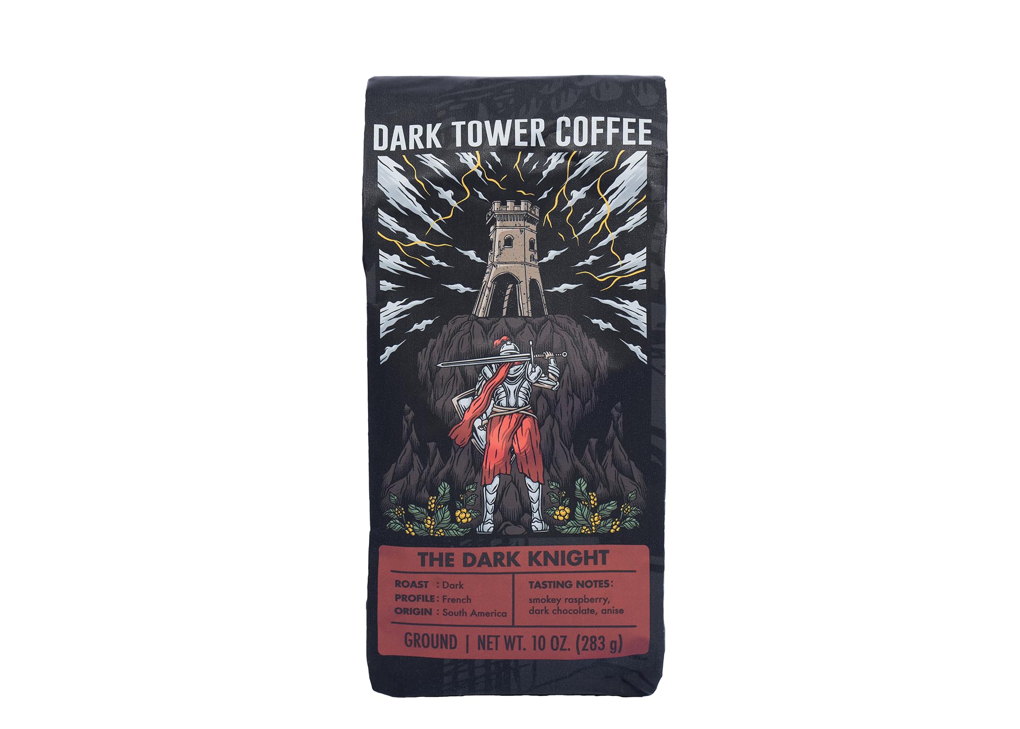 Dark Tower Dark Knight Dark Roast Coffee Ground - Low Acid Coffee Grounds, Coffee Dark Roast Ground Coffee Beans, Ground Coffee Dark Roast, 100% Arabica Specialty Coffee (10 ounce/Ground Beans)