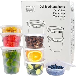 Deli Containers with Lids [72 Mix Sets 8,16,32oz] Plastic Food Storage Quart Containers, Slime, Soup, Meal Prep Containers, Dishwasher, Microwave Safe, Freezer Safe