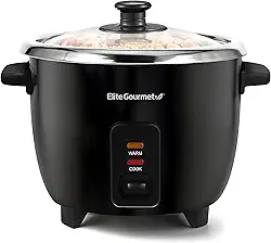 Elite Gourmet ERC006SS Panela de arroz elétrica de 6 xícaras com panela interna de aço inoxidável de grau cirúrgico 304, faz sopas, ensopados, papas, grãos e cereais, 6 xícaras (3 xícaras cruas),