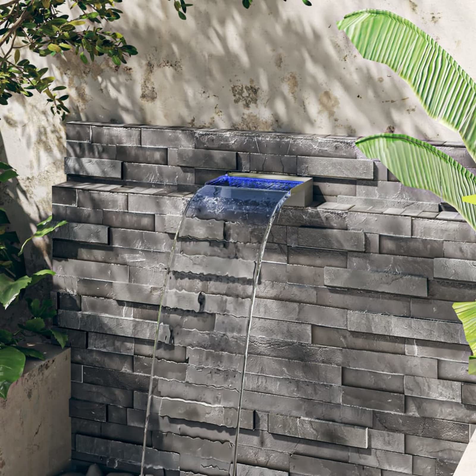 Sfioratore a Cascata con LED RGB Acciaio Inox 30 cm, Mobili da Giardino, Decorazione da Mobili per Giardino Esterni,Decor per La Casa