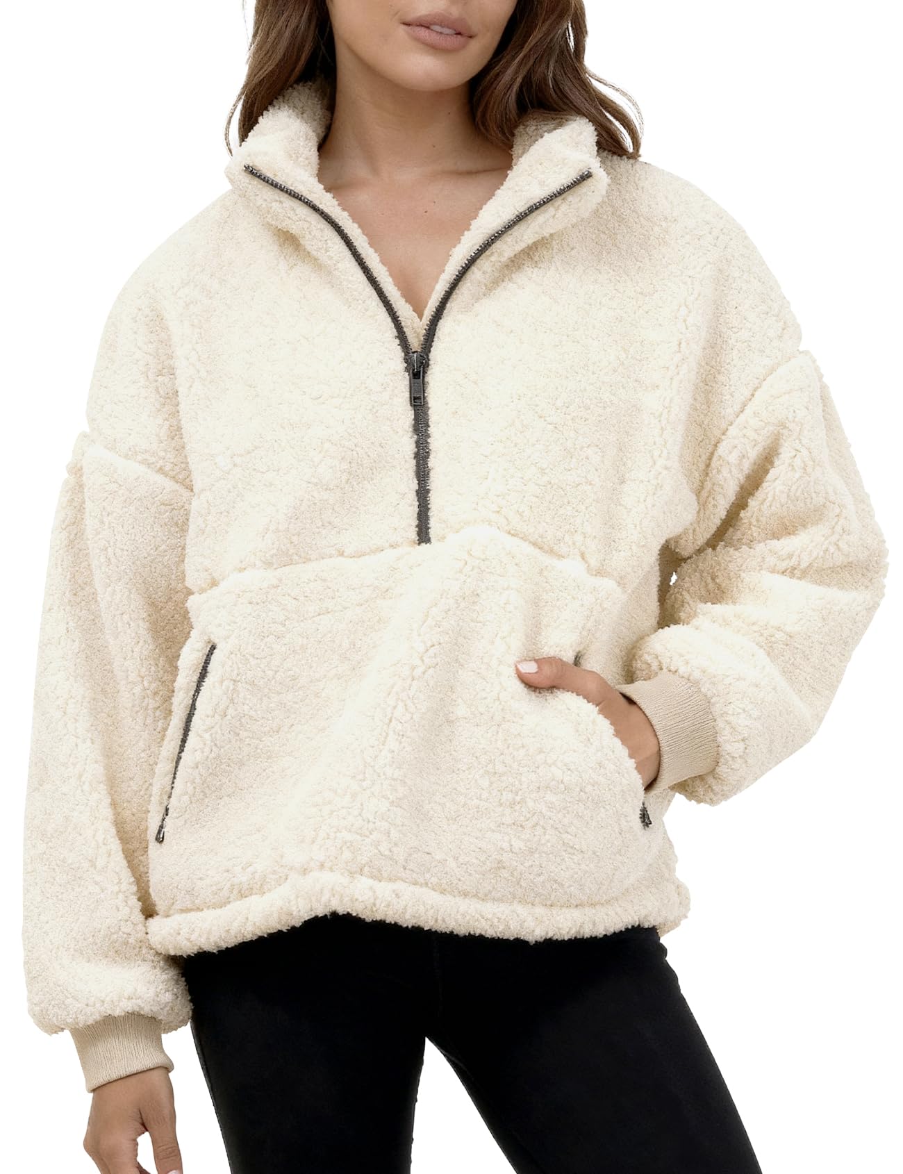 Sustainable PEHMEA Women's Half Zip Sherpa Fleece Pullover (GRS Certified)