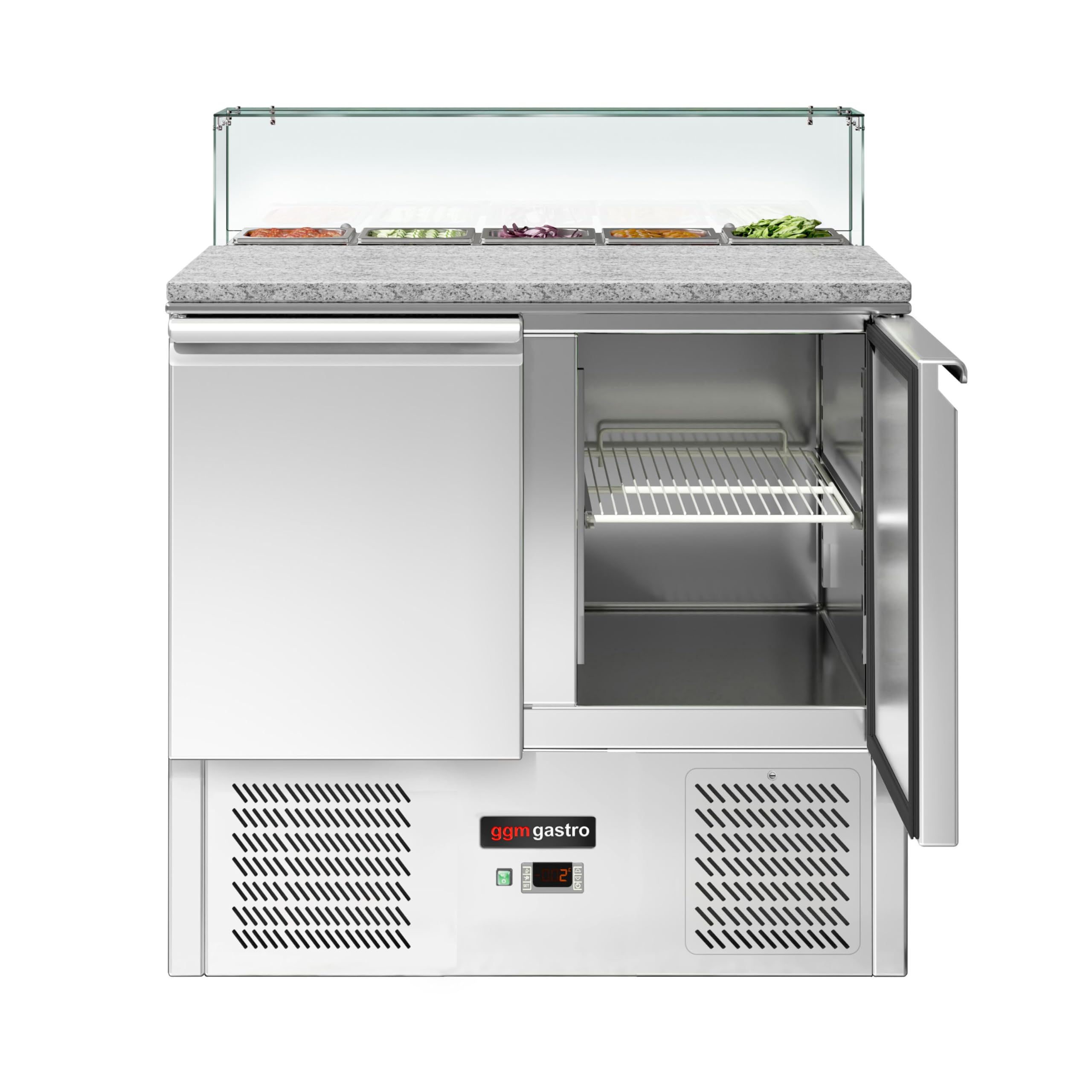 GGM Gastro | SAG97OG#GSG97E#07 | Saladette ECO - 900mm - 2 Türen - mit Glasaufsatz für 5x GN 1/6