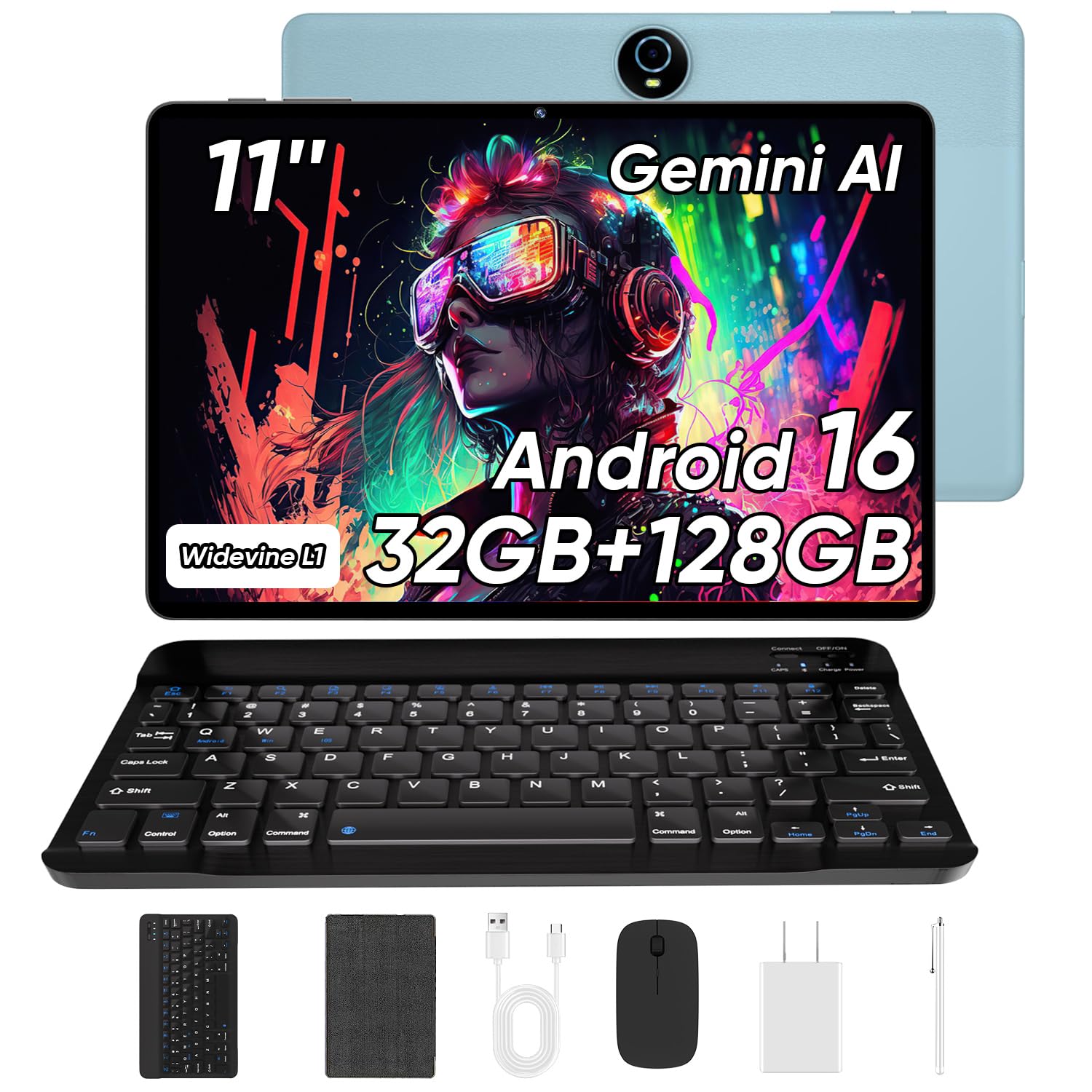 light blue 11 inch tablet with keyboard 32gb+128gb 1tb expand