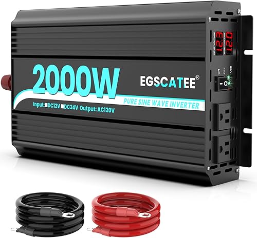 EGSCATEE Inversor de corriente de onda sinusoidal pura de 1500 W, convertidor de corriente de 12 V CC a 110120 V CA para automóvil, camión, hogar,