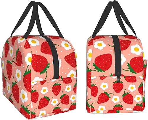 Miniatura 30 de Lonchera con aislamiento para mujer, bolsa térmica, contenedor reutilizable para el trabajo, oficina, viajes, picnic, diseño de margarita en rosa