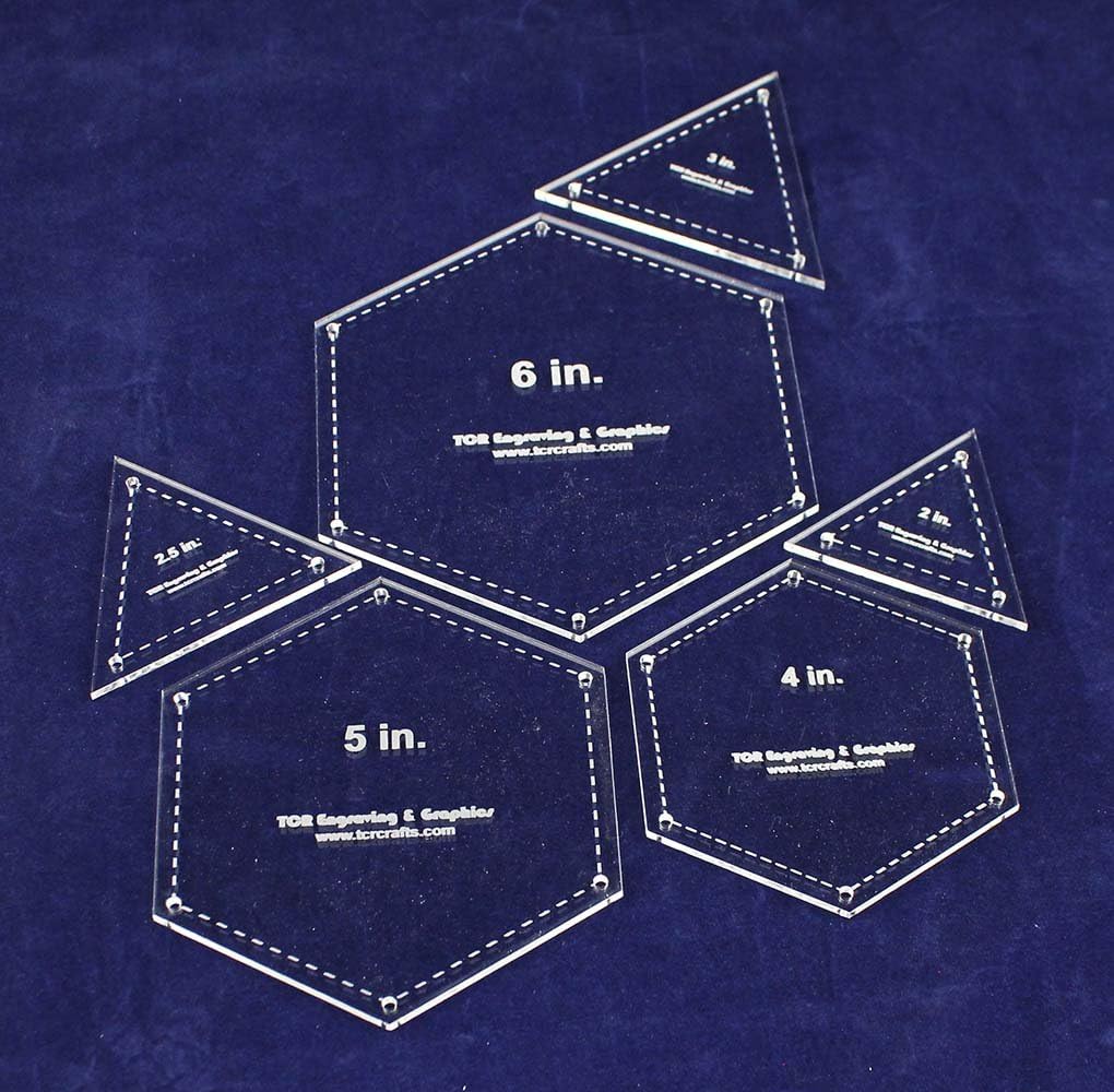 6 Piece Quilt Templates Equilateral Triangles & Hexagon Set 1/8 Inch