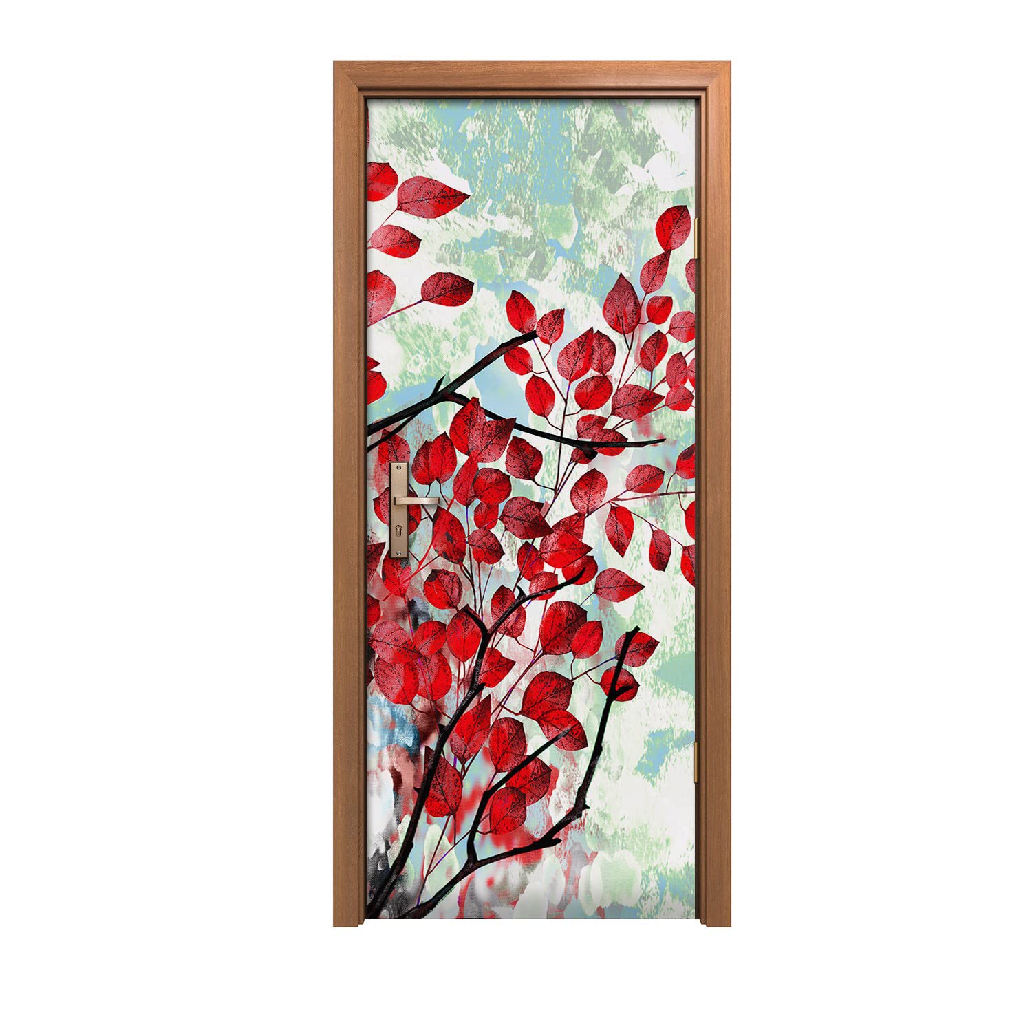 Autocollant de porte pour relooker une entrée usée motif feuilles de branches Coloray
